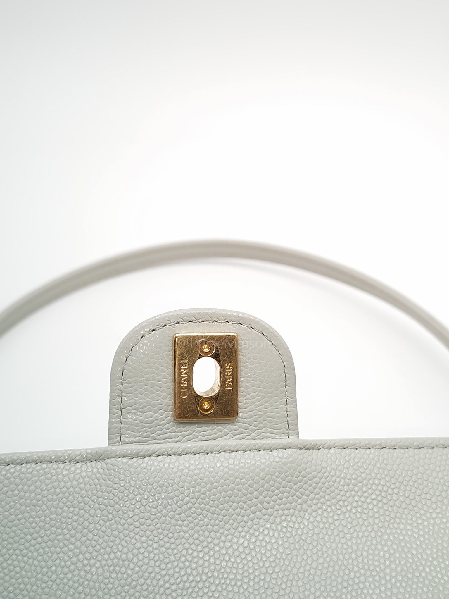 Preppy Coco Bowling Bag in Light Gray Caviar Leather & Brushed Gold Hardware (2026 Collection) | Purse Maison Luxury Bags Shop