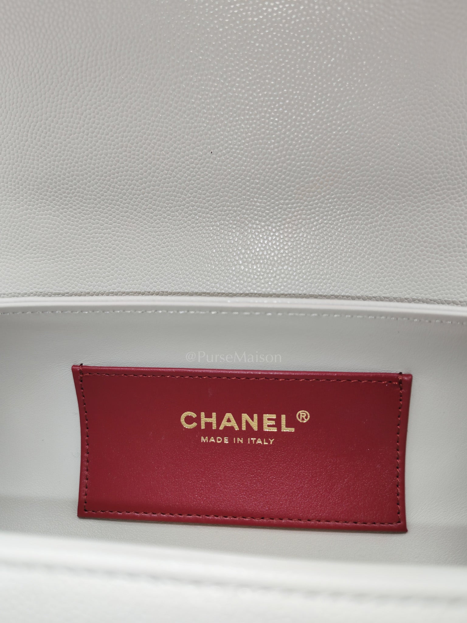 Preppy Coco Bowling Bag in Light Gray Caviar Leather & Brushed Gold Hardware (2026 Collection) | Purse Maison Luxury Bags Shop