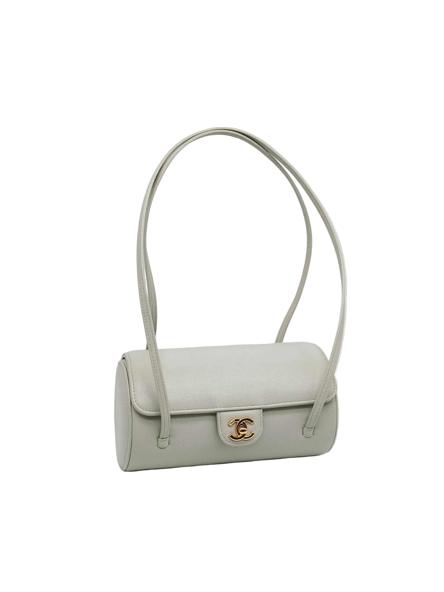 Preppy Coco Bowling Bag in Light Gray Caviar Leather & Brushed Gold Hardware (2026 Collection) | Purse Maison Luxury Bags Shop