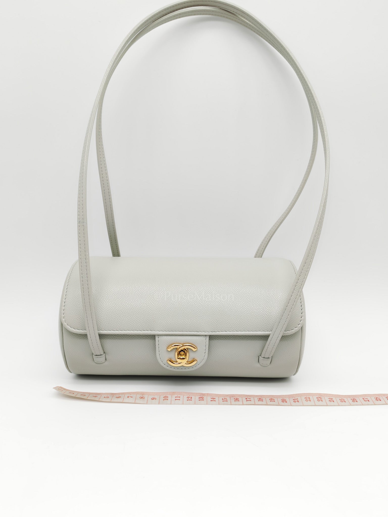 Preppy Coco Bowling Bag in Light Gray Caviar Leather & Brushed Gold Hardware (2026 Collection) | Purse Maison Luxury Bags Shop