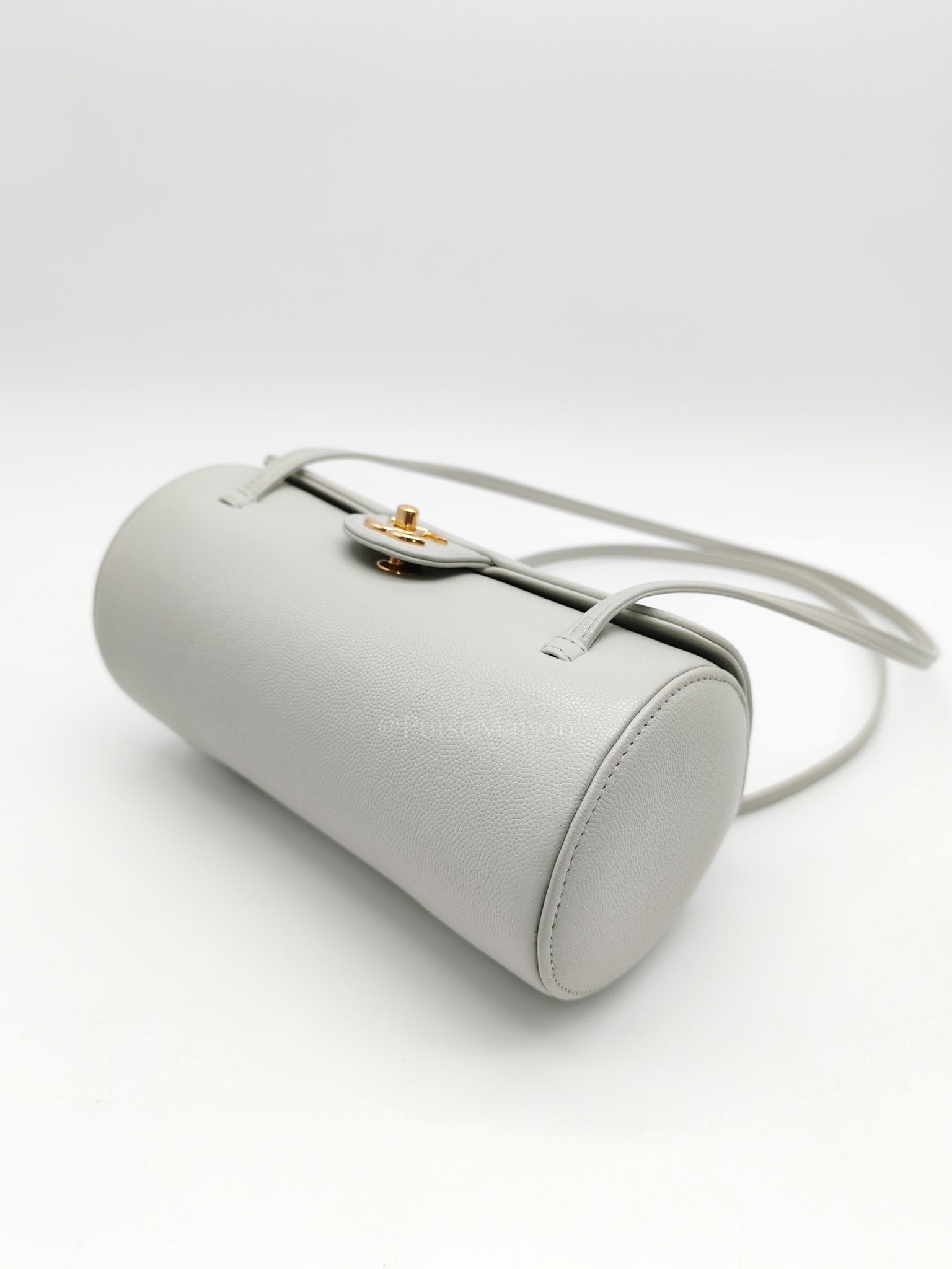 Preppy Coco Bowling Bag in Light Gray Caviar Leather & Brushed Gold Hardware (2026 Collection) | Purse Maison Luxury Bags Shop