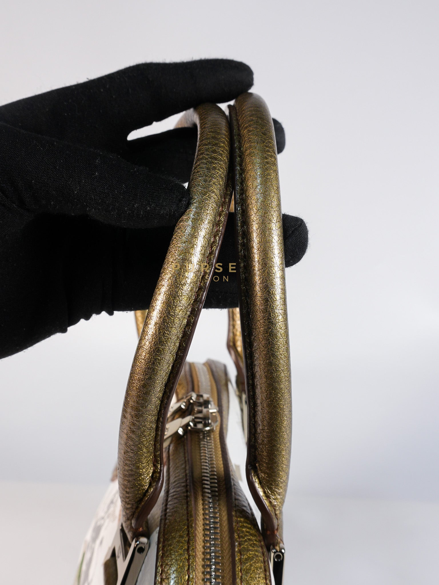 Princess Lion Boston Bag in White Coated Canvas & Leather | Purse Maison Luxury Bags Shop