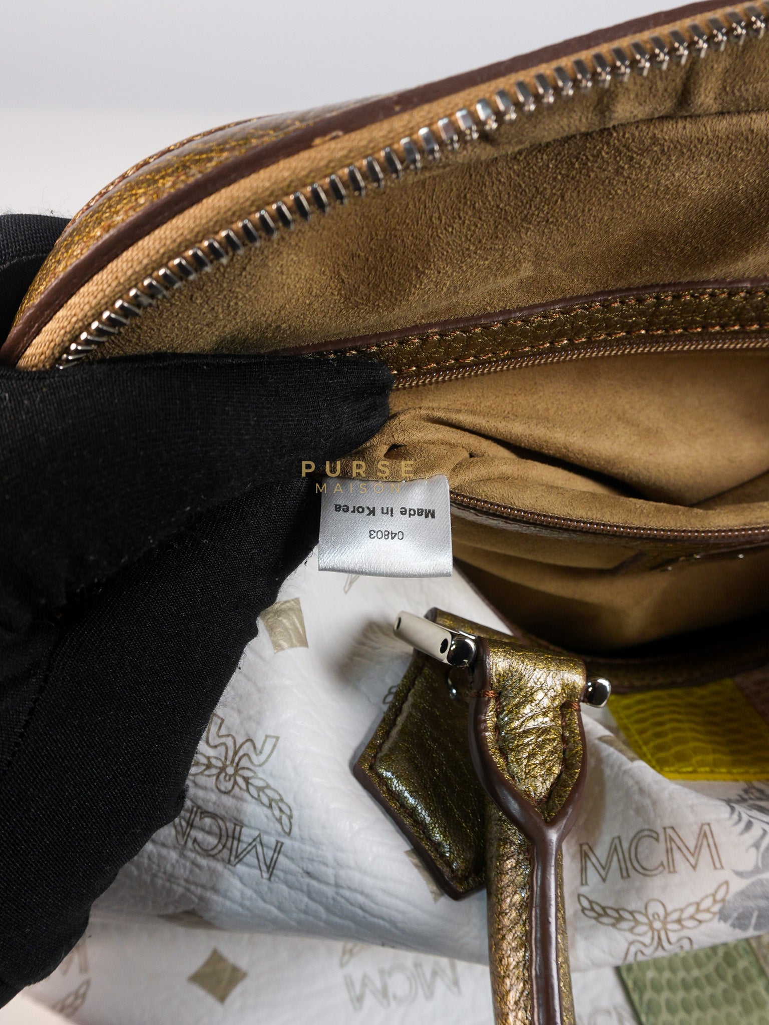 Princess Lion Boston Bag in White Coated Canvas & Leather | Purse Maison Luxury Bags Shop