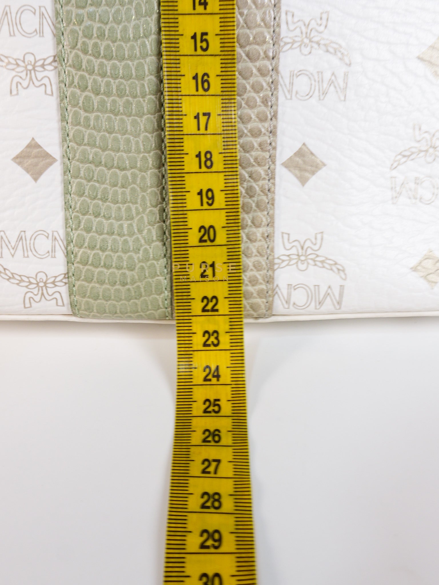 Princess Lion Boston Bag in White Coated Canvas & Leather | Purse Maison Luxury Bags Shop