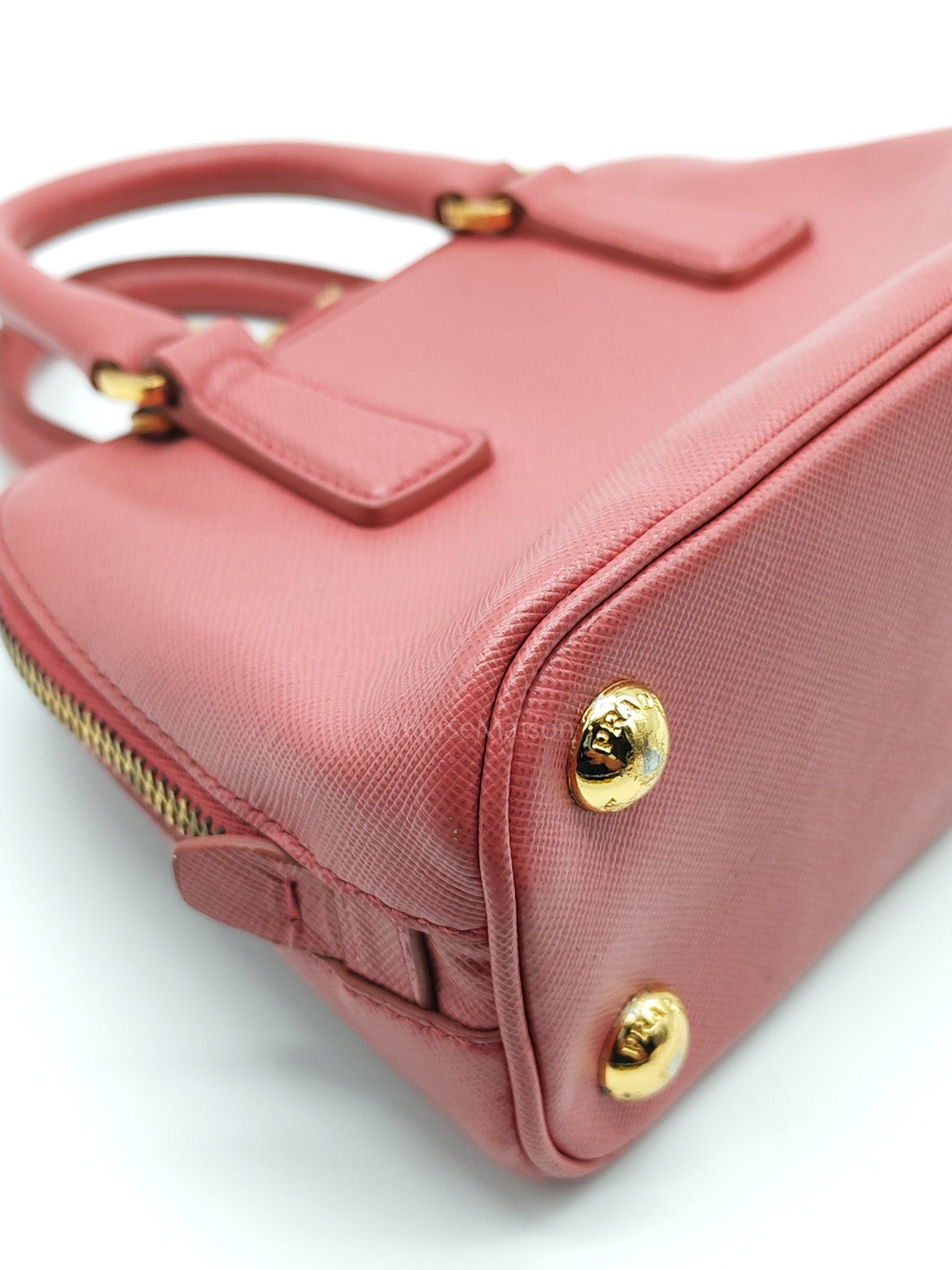 Promenade Mini Bag in Pink Saffiano Lux Leather & Gold Hardware | Purse Maison Luxury Bags Shop