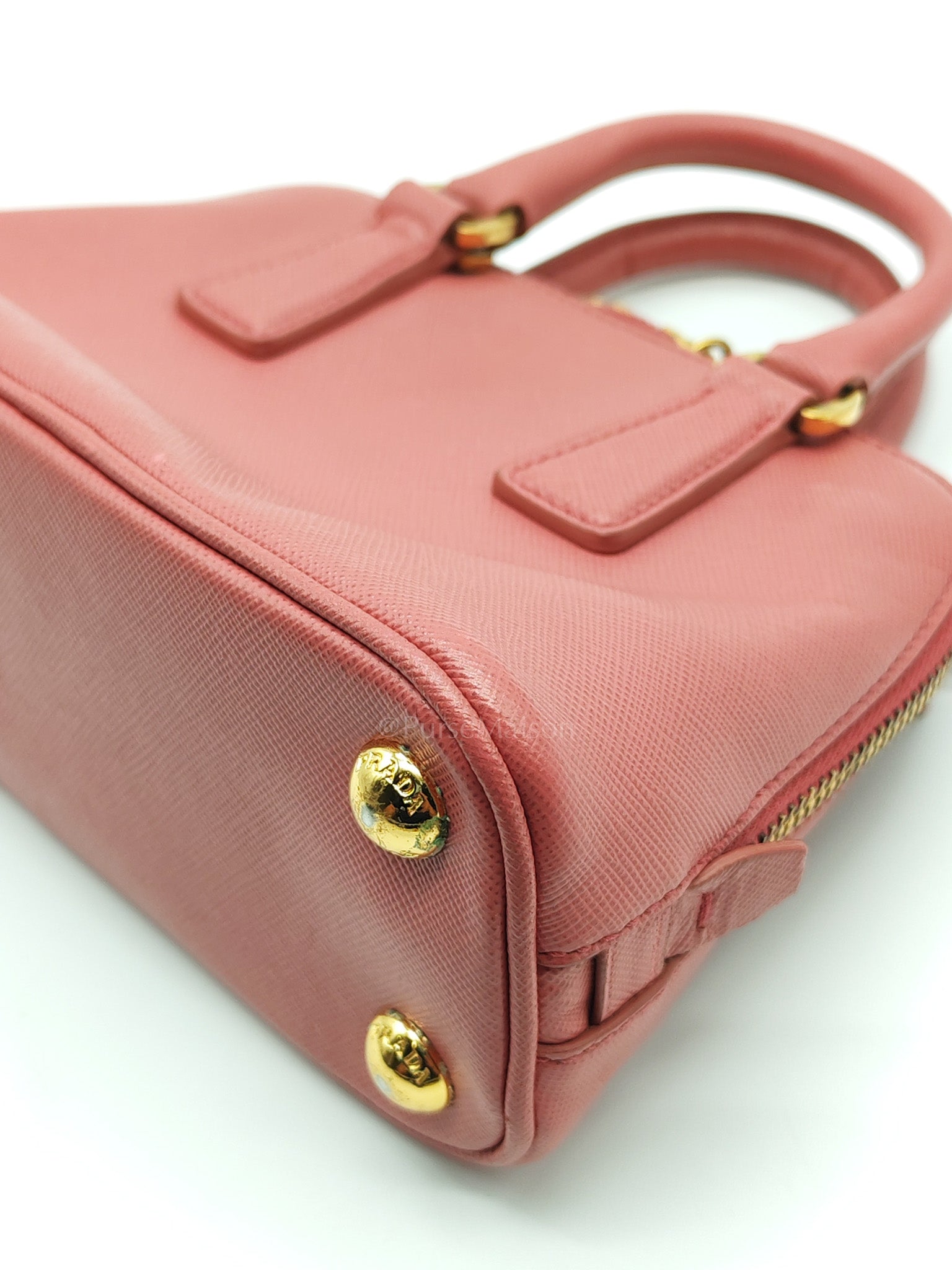 Promenade Mini Bag in Pink Saffiano Lux Leather & Gold Hardware | Purse Maison Luxury Bags Shop