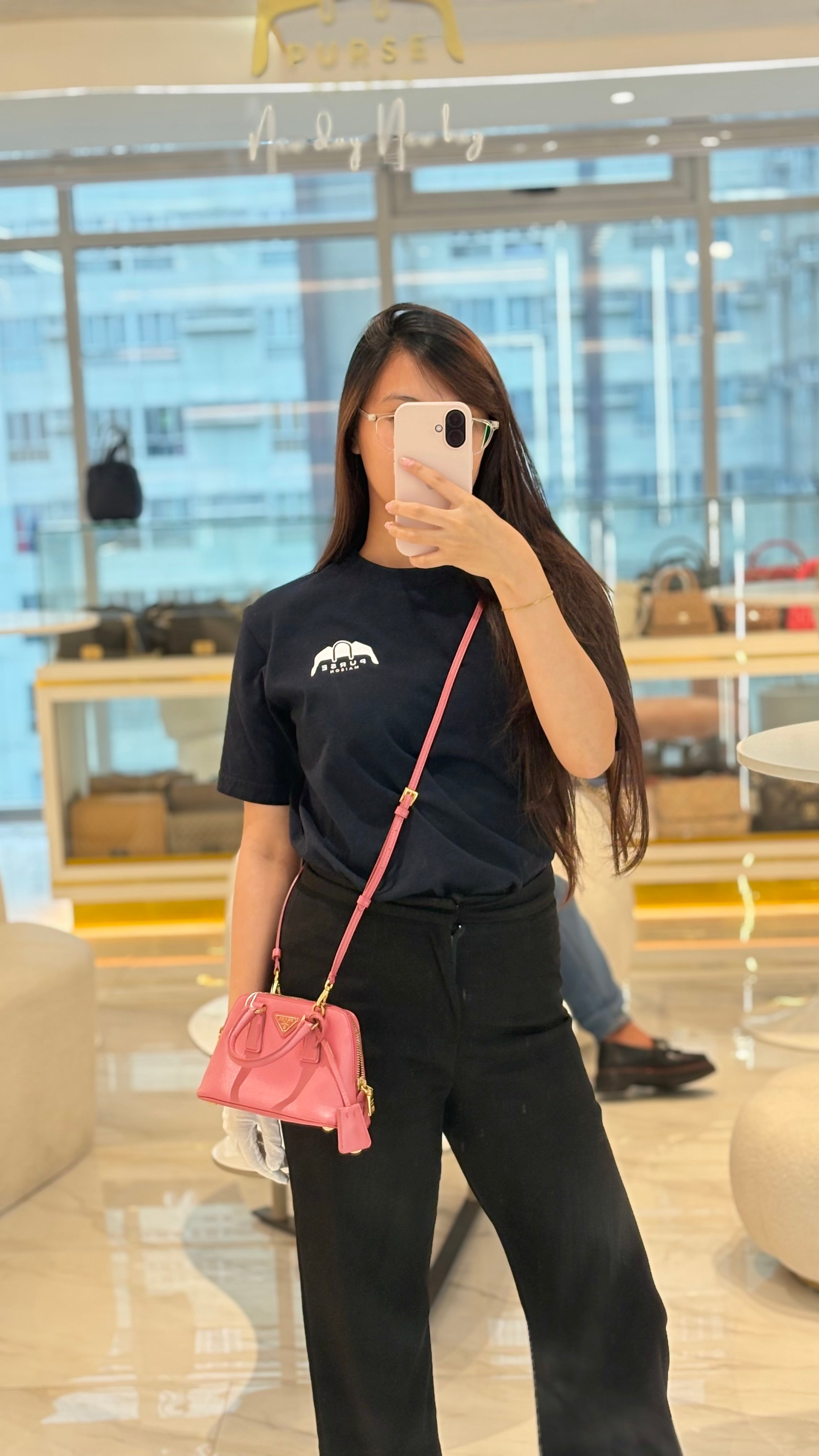 Promenade Mini Bag in Pink Saffiano Lux Leather & Gold Hardware | Purse Maison Luxury Bags Shop