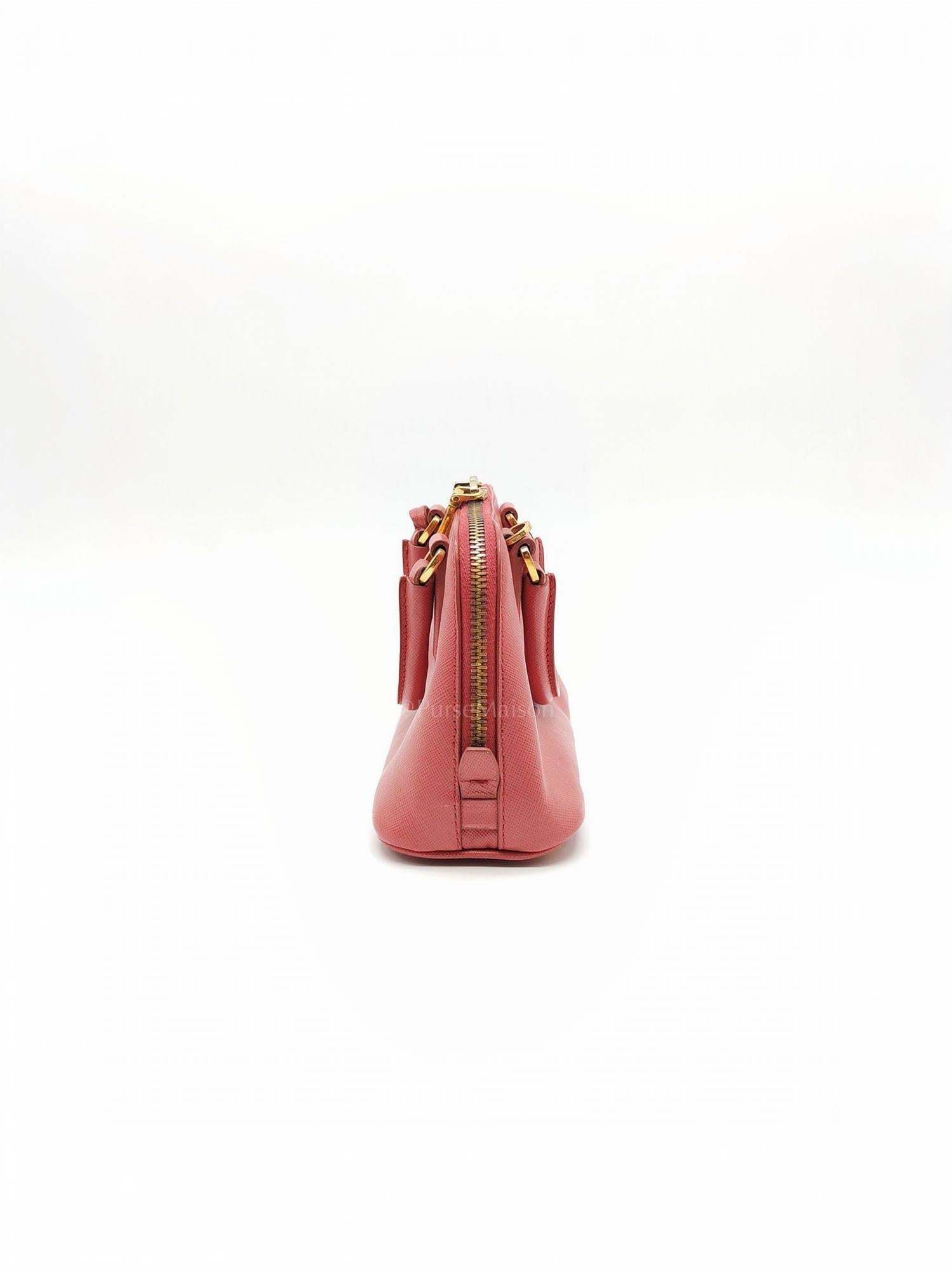 Promenade Mini Bag in Pink Saffiano Lux Leather & Gold Hardware | Purse Maison Luxury Bags Shop