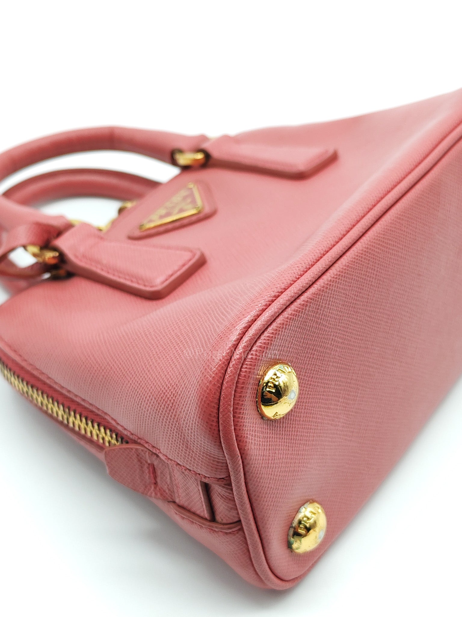Promenade Mini Bag in Pink Saffiano Lux Leather & Gold Hardware | Purse Maison Luxury Bags Shop