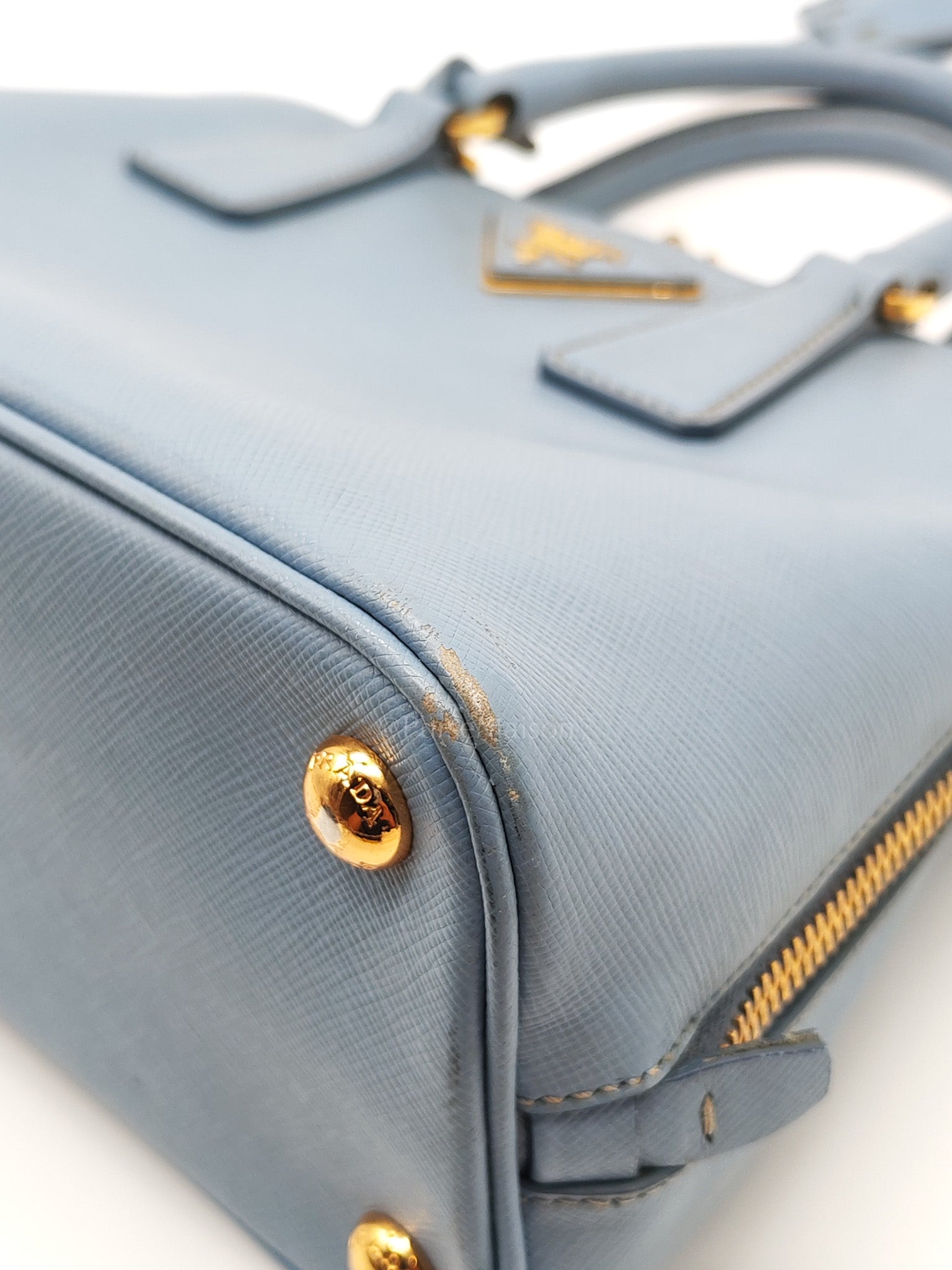 Promenade Small Bag in Light Blue Saffiano Lux Leather & Gold Hardware | Purse Maison Luxury Bags Shop