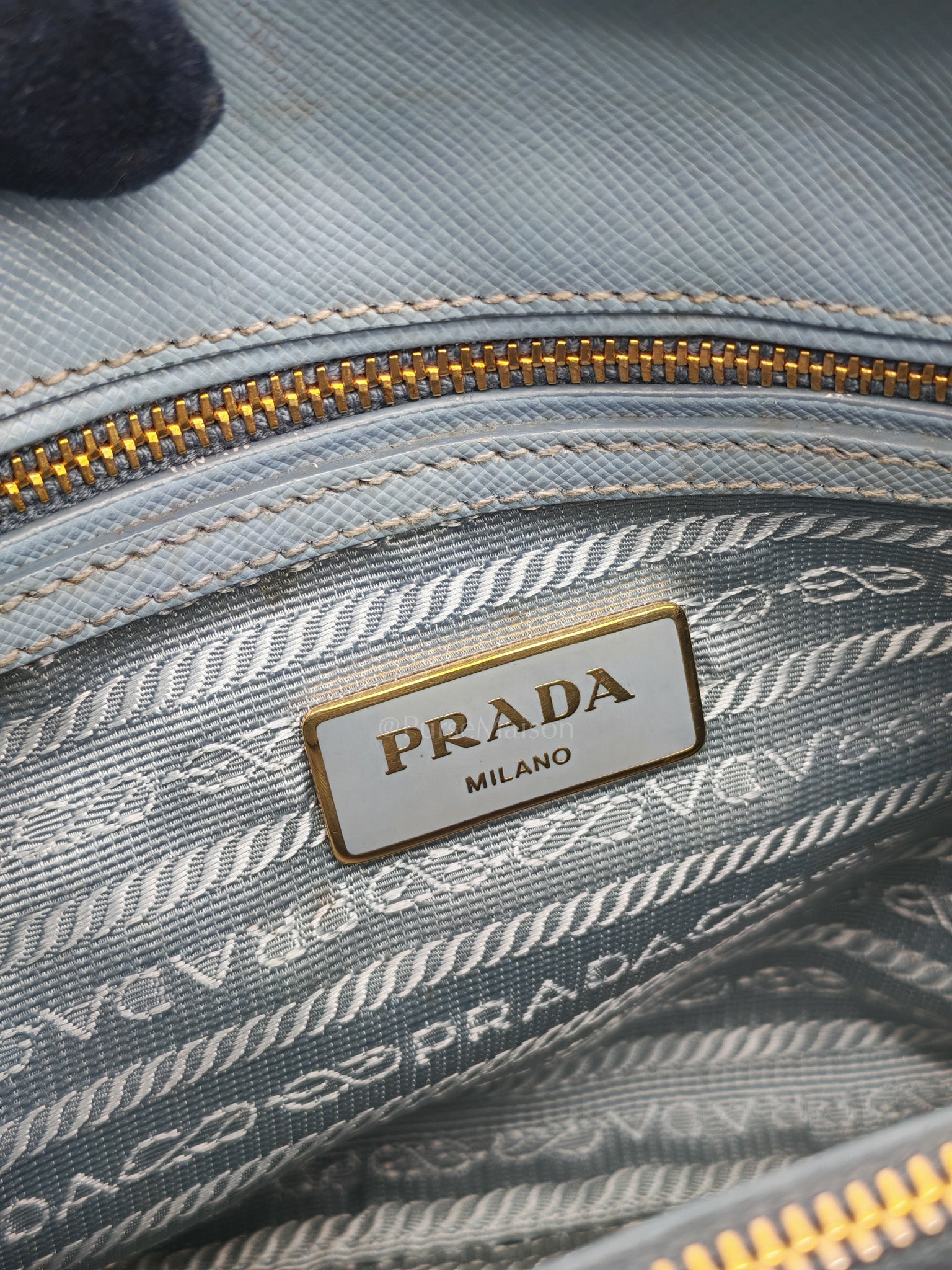 Promenade Small Bag in Light Blue Saffiano Lux Leather & Gold Hardware | Purse Maison Luxury Bags Shop