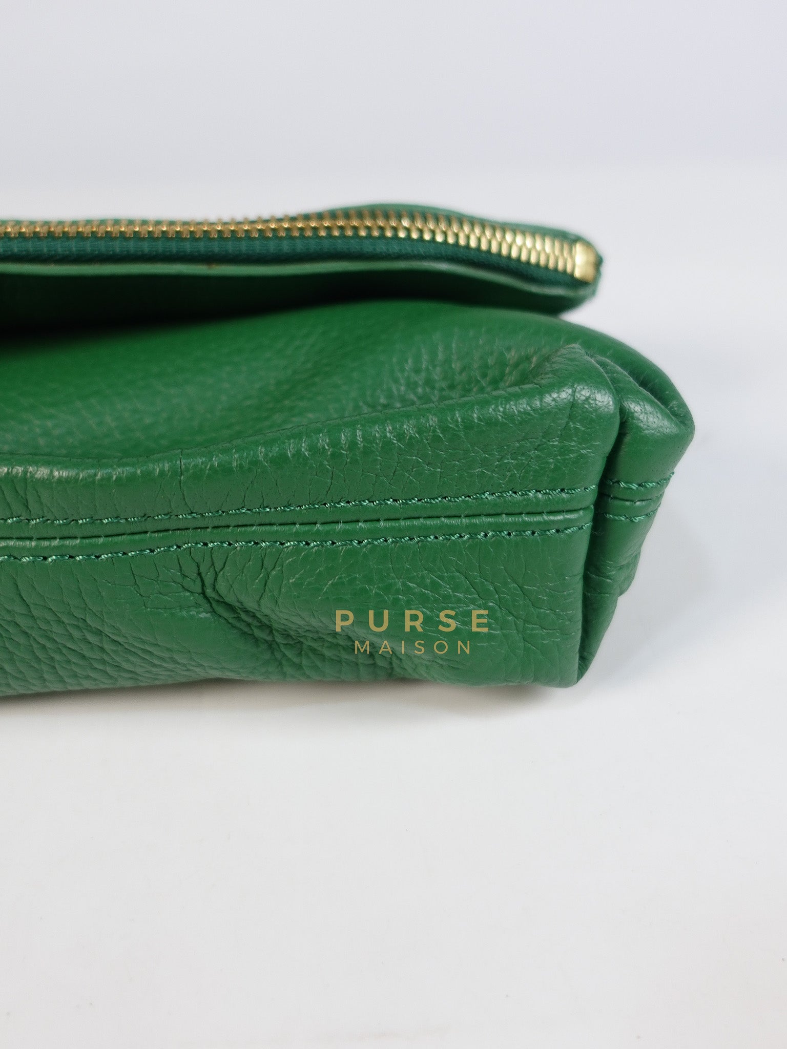 Prorsum Flap Clutch Bag in Green Calfskin Leather & Gold Hardware | Purse Maison Luxury Bags Shop
