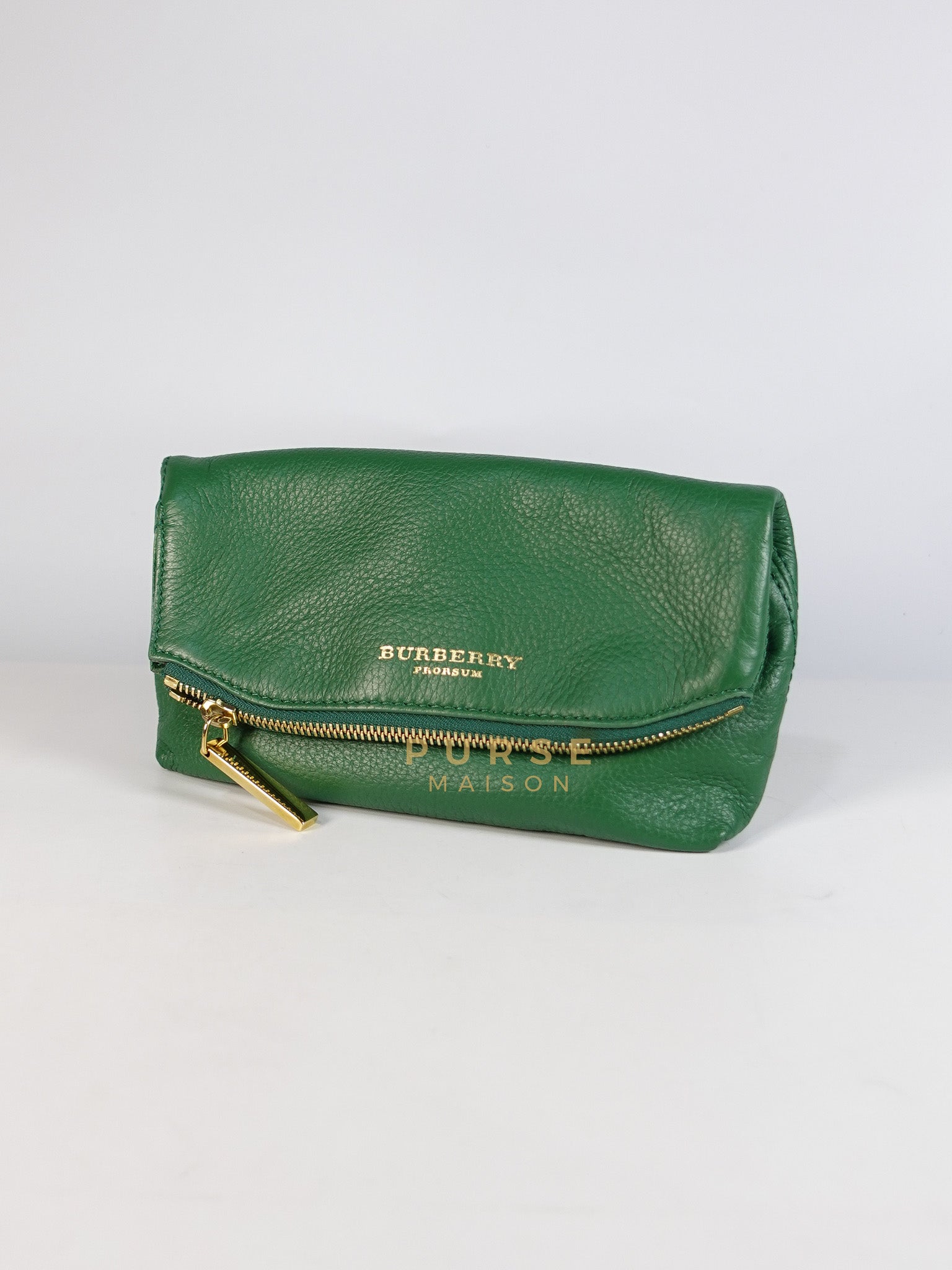 Prorsum Flap Clutch Bag in Green Calfskin Leather & Gold Hardware | Purse Maison Luxury Bags Shop