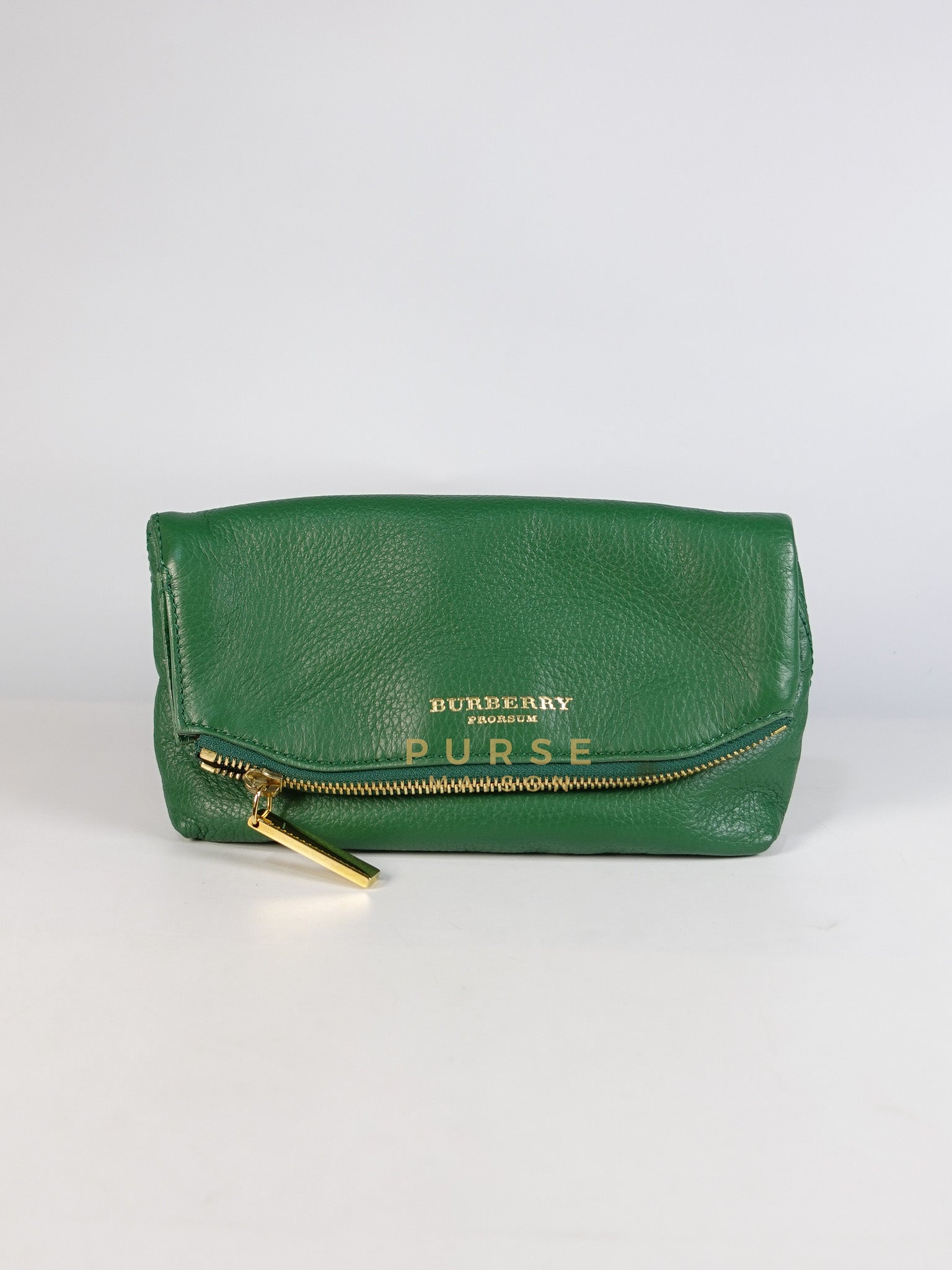 Prorsum Flap Clutch Bag in Green Calfskin Leather & Gold Hardware | Purse Maison Luxury Bags Shop