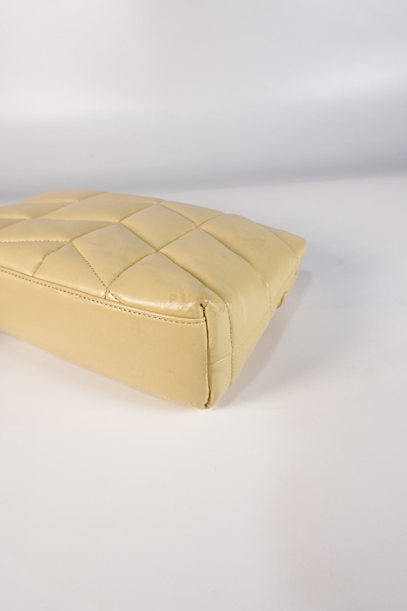 Puffer Mini Bag in Light Yellow Lambskin Leather and Gold Hardware | Purse Maison Luxury Bags Shop