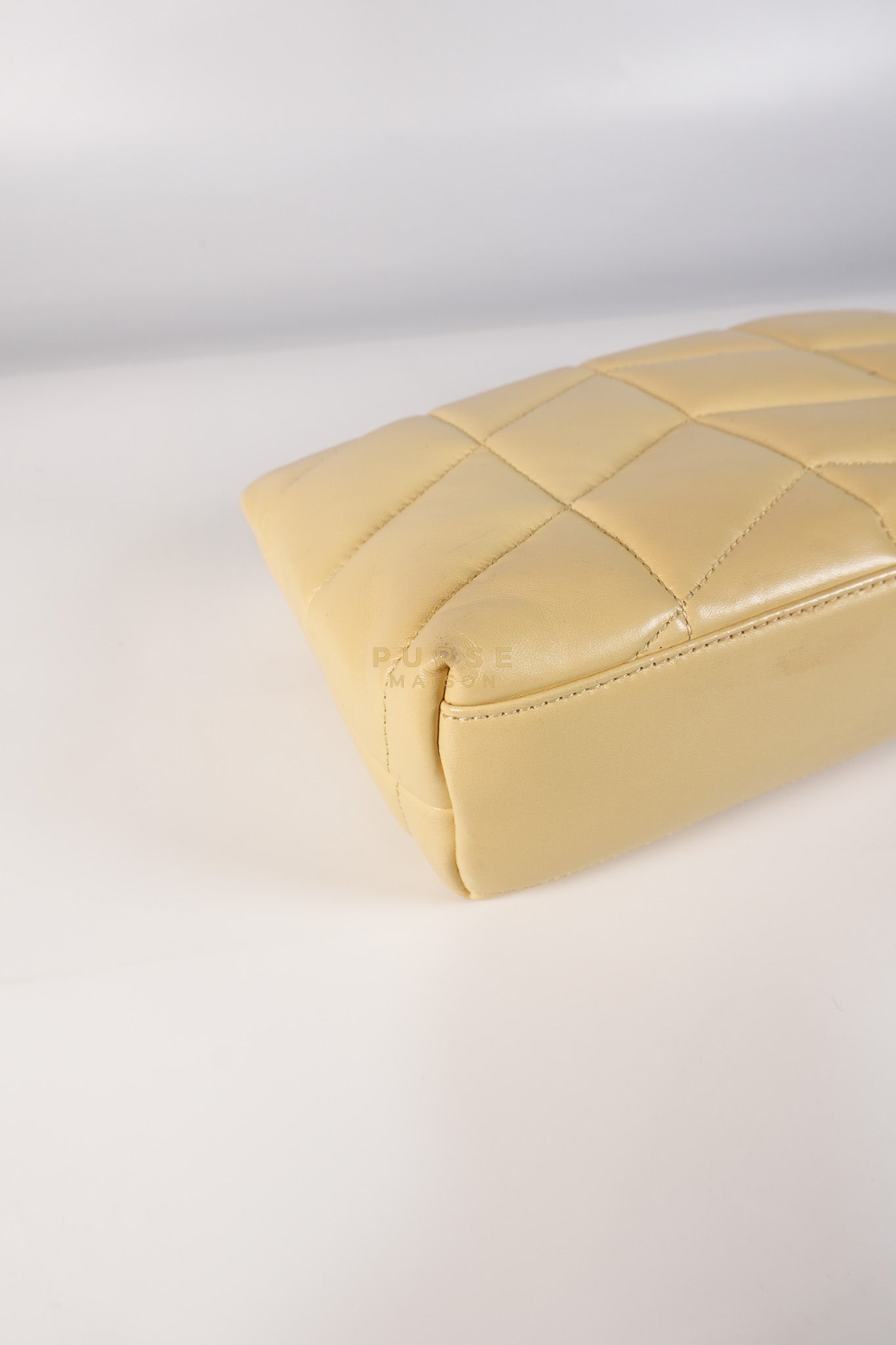 Puffer Mini Bag in Light Yellow Lambskin Leather and Gold Hardware | Purse Maison Luxury Bags Shop