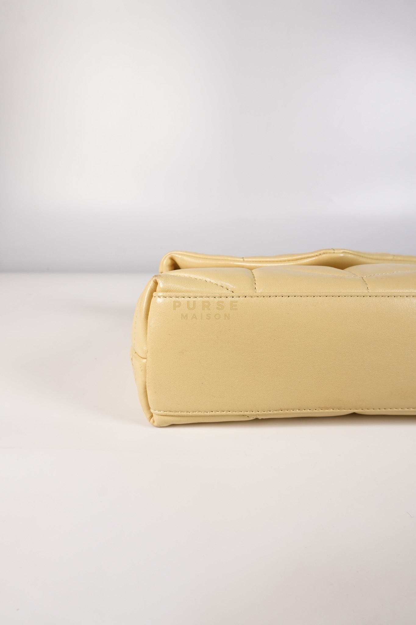 Puffer Mini Bag in Light Yellow Lambskin Leather and Gold Hardware | Purse Maison Luxury Bags Shop