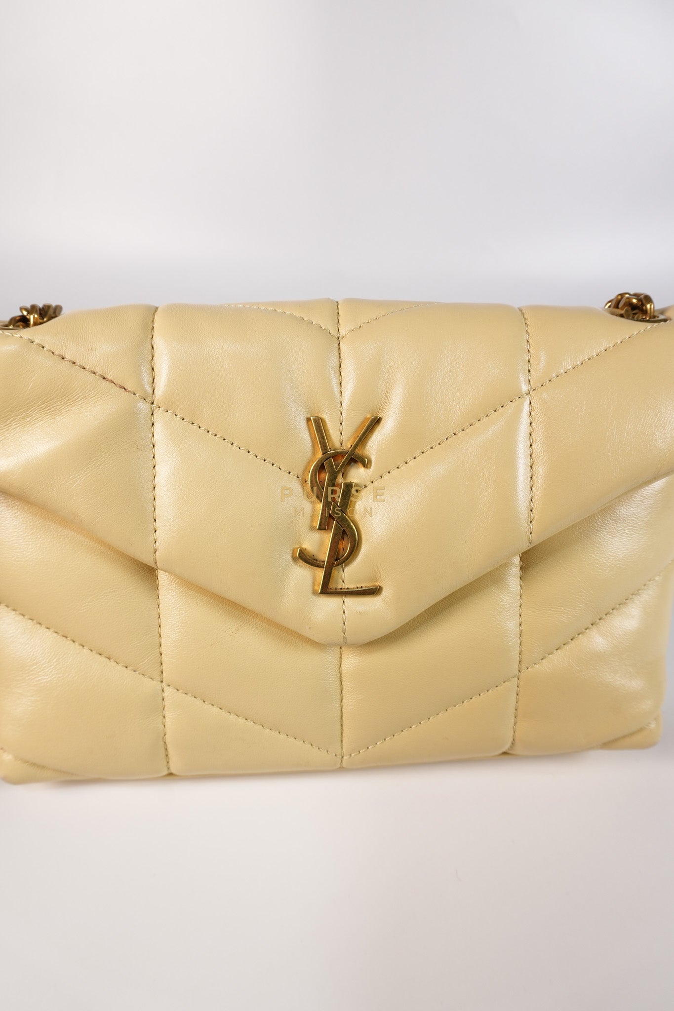 Puffer Mini Bag in Light Yellow Lambskin Leather and Gold Hardware | Purse Maison Luxury Bags Shop