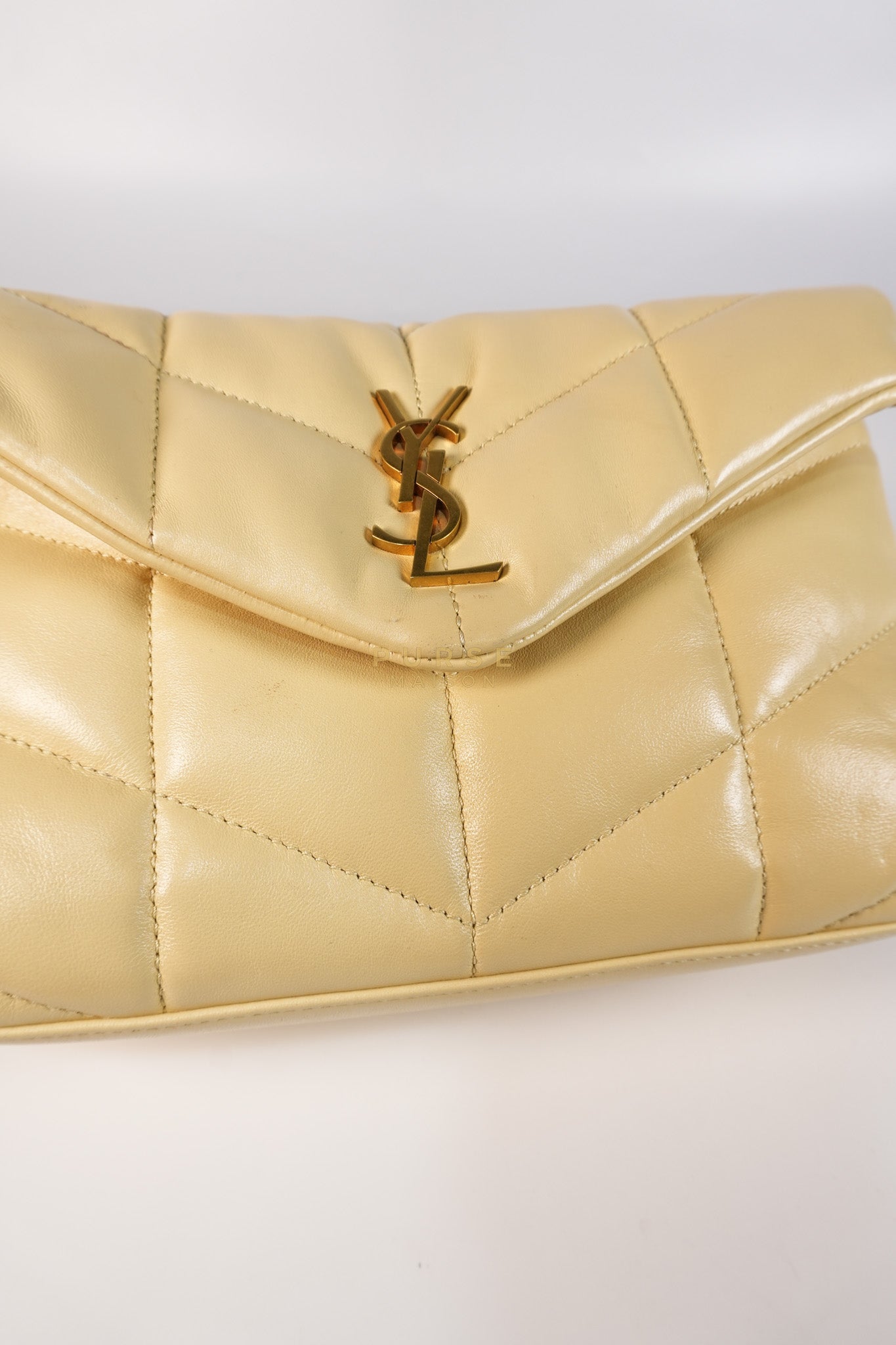 Puffer Mini Bag in Light Yellow Lambskin Leather and Gold Hardware | Purse Maison Luxury Bags Shop