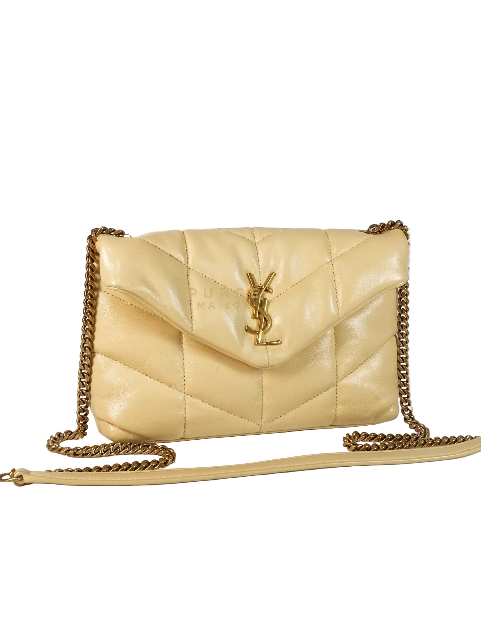 Puffer Mini Bag in Light Yellow Lambskin Leather and Gold Hardware | Purse Maison Luxury Bags Shop