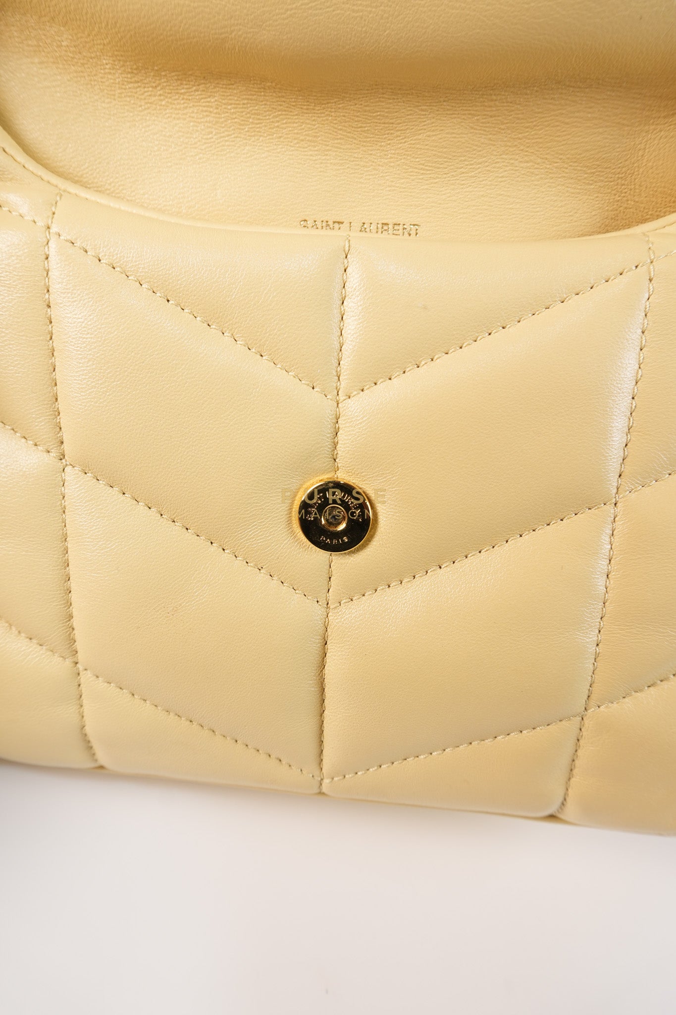 Puffer Mini Bag in Light Yellow Lambskin Leather and Gold Hardware | Purse Maison Luxury Bags Shop