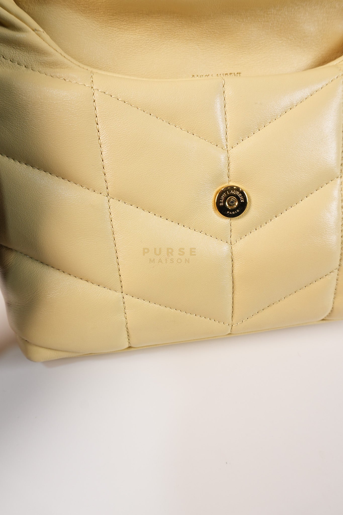 Puffer Mini Bag in Light Yellow Lambskin Leather and Gold Hardware | Purse Maison Luxury Bags Shop