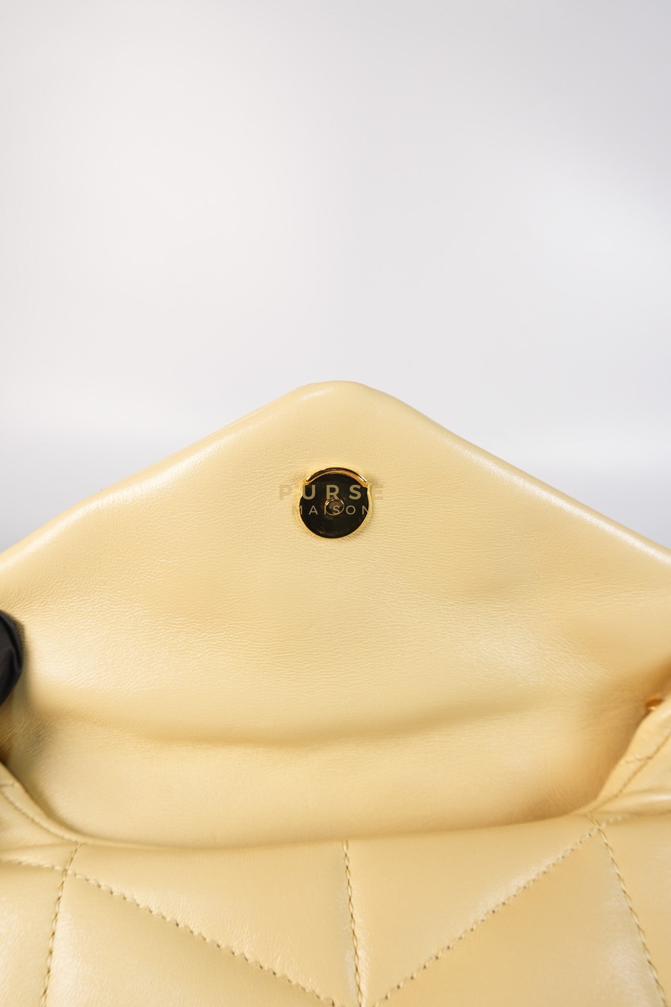 Puffer Mini Bag in Light Yellow Lambskin Leather and Gold Hardware | Purse Maison Luxury Bags Shop