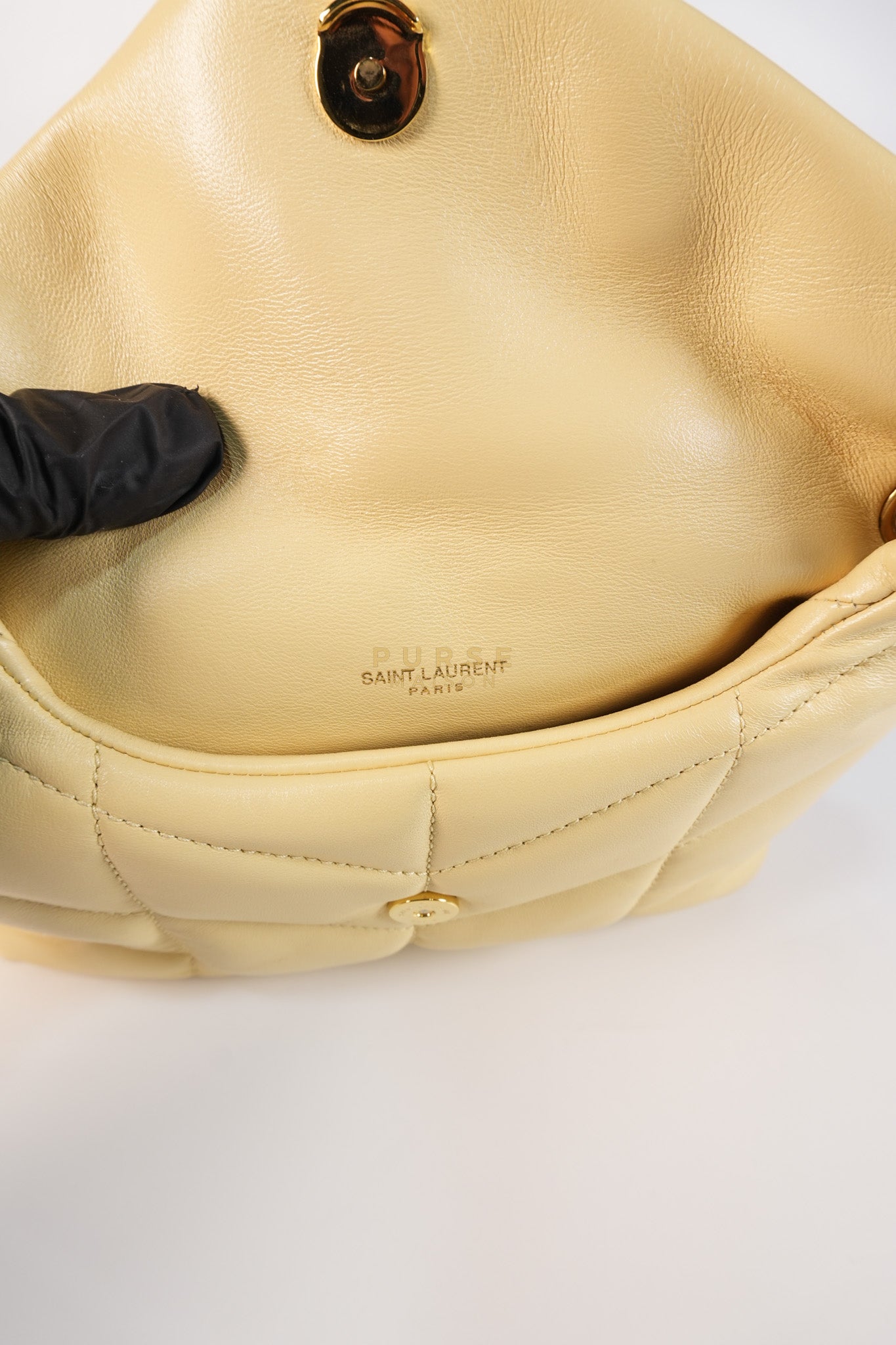 Puffer Mini Bag in Light Yellow Lambskin Leather and Gold Hardware | Purse Maison Luxury Bags Shop