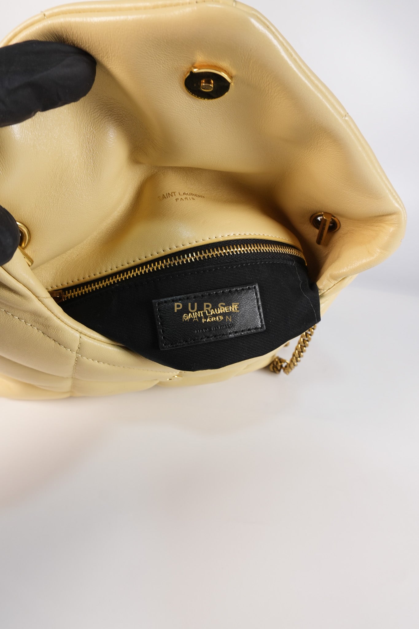 Puffer Mini Bag in Light Yellow Lambskin Leather and Gold Hardware | Purse Maison Luxury Bags Shop