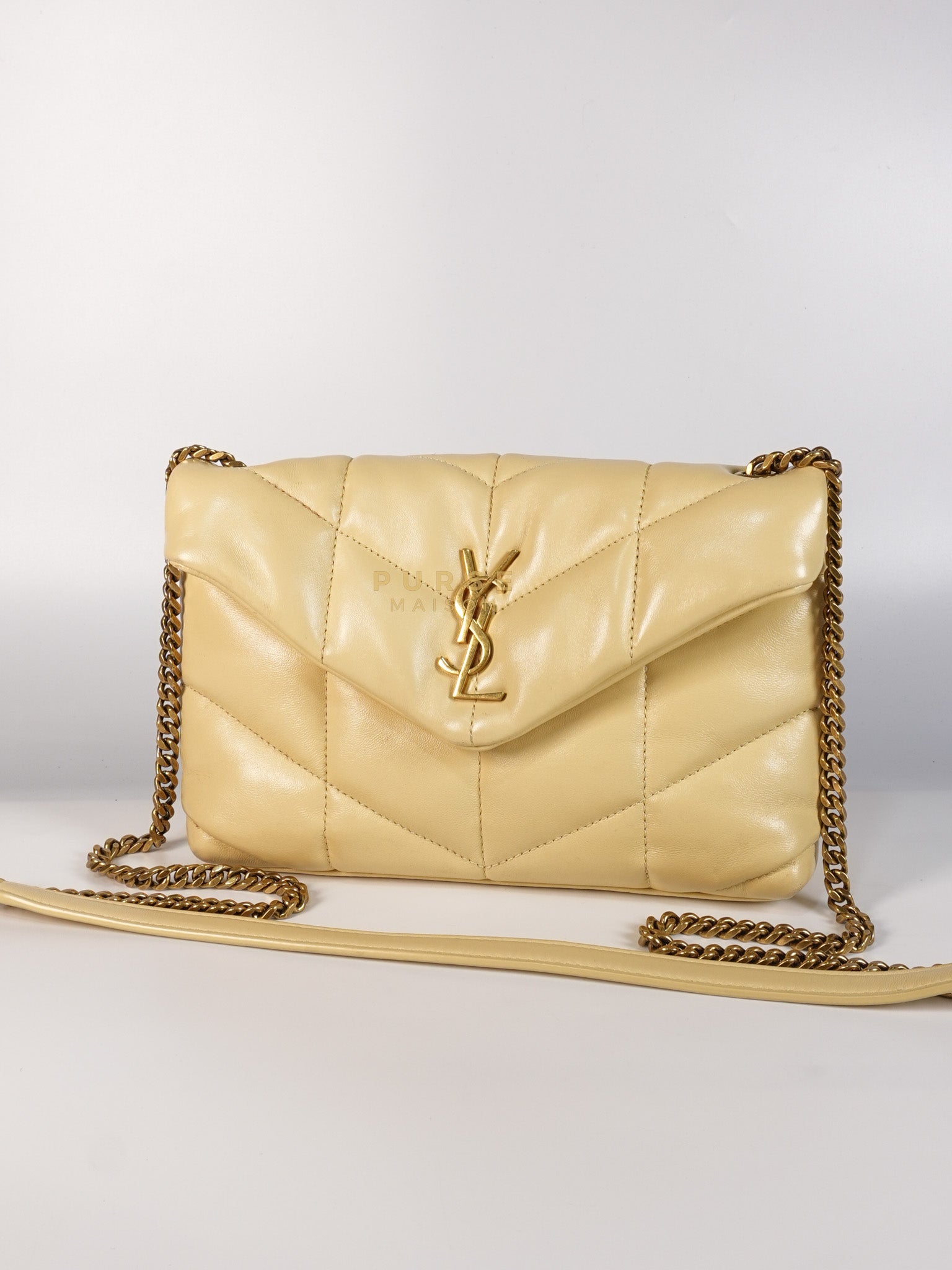 Puffer Mini Bag in Light Yellow Lambskin Leather and Gold Hardware | Purse Maison Luxury Bags Shop