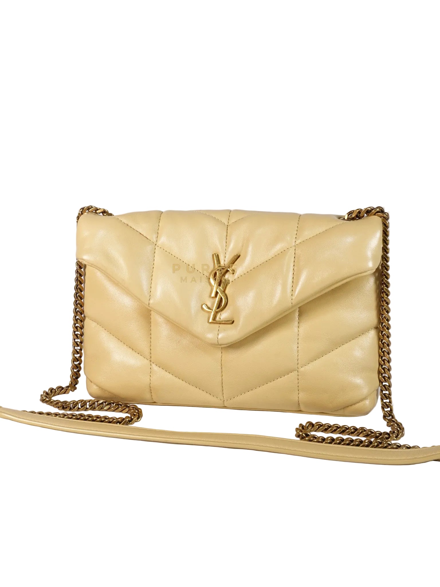 Puffer Mini Bag in Light Yellow Lambskin Leather and Gold Hardware | Purse Maison Luxury Bags Shop