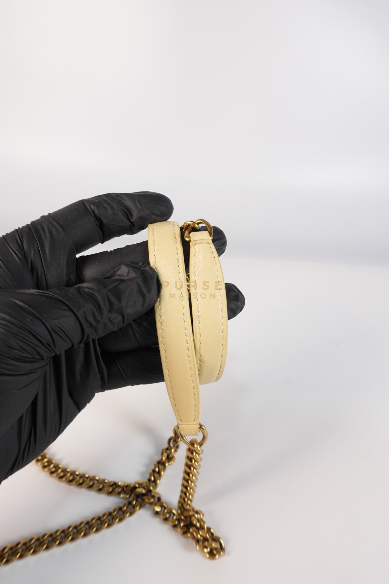 Puffer Mini Bag in Light Yellow Lambskin Leather and Gold Hardware | Purse Maison Luxury Bags Shop