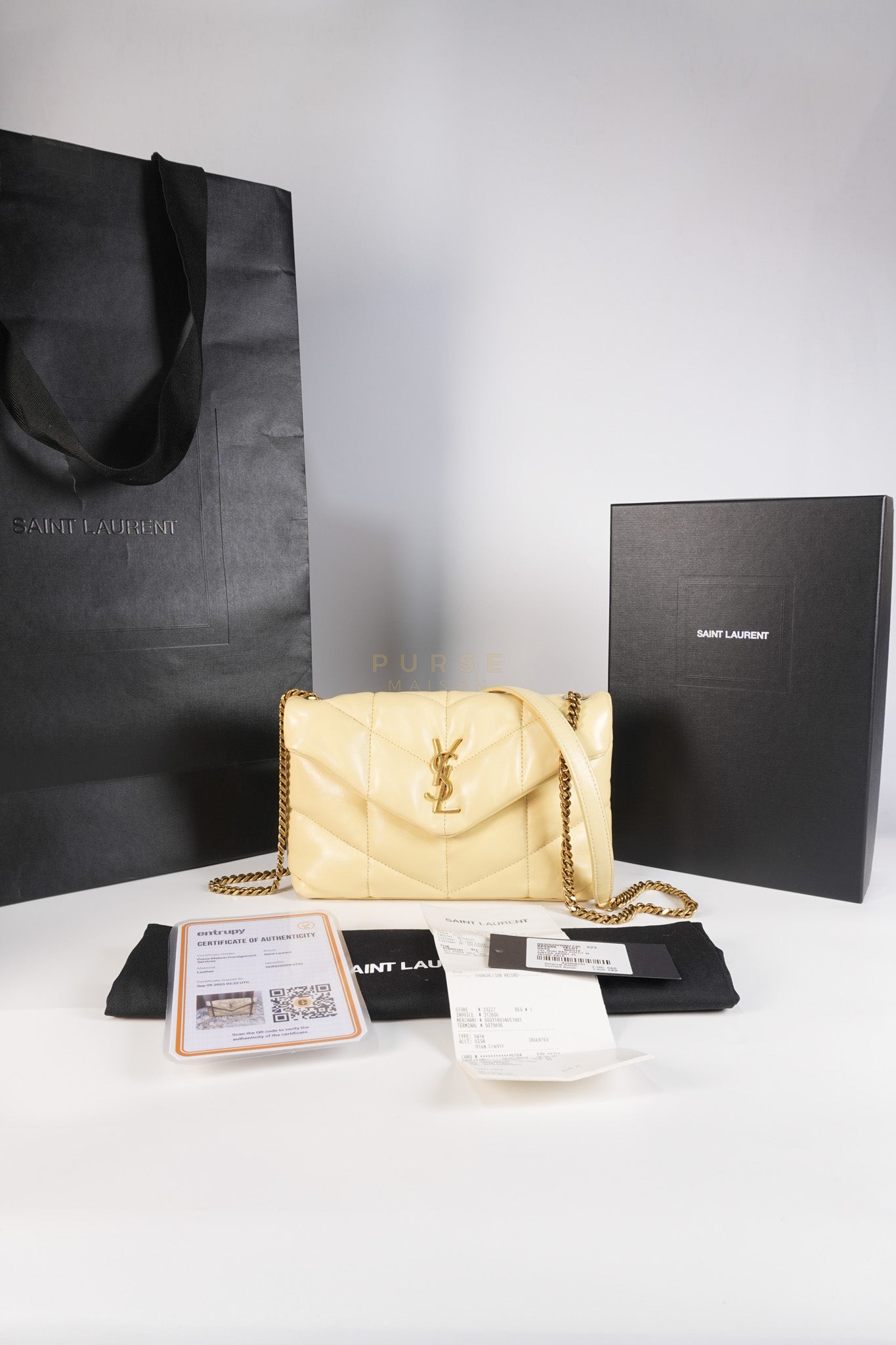 Puffer Mini Bag in Light Yellow Lambskin Leather and Gold Hardware | Purse Maison Luxury Bags Shop