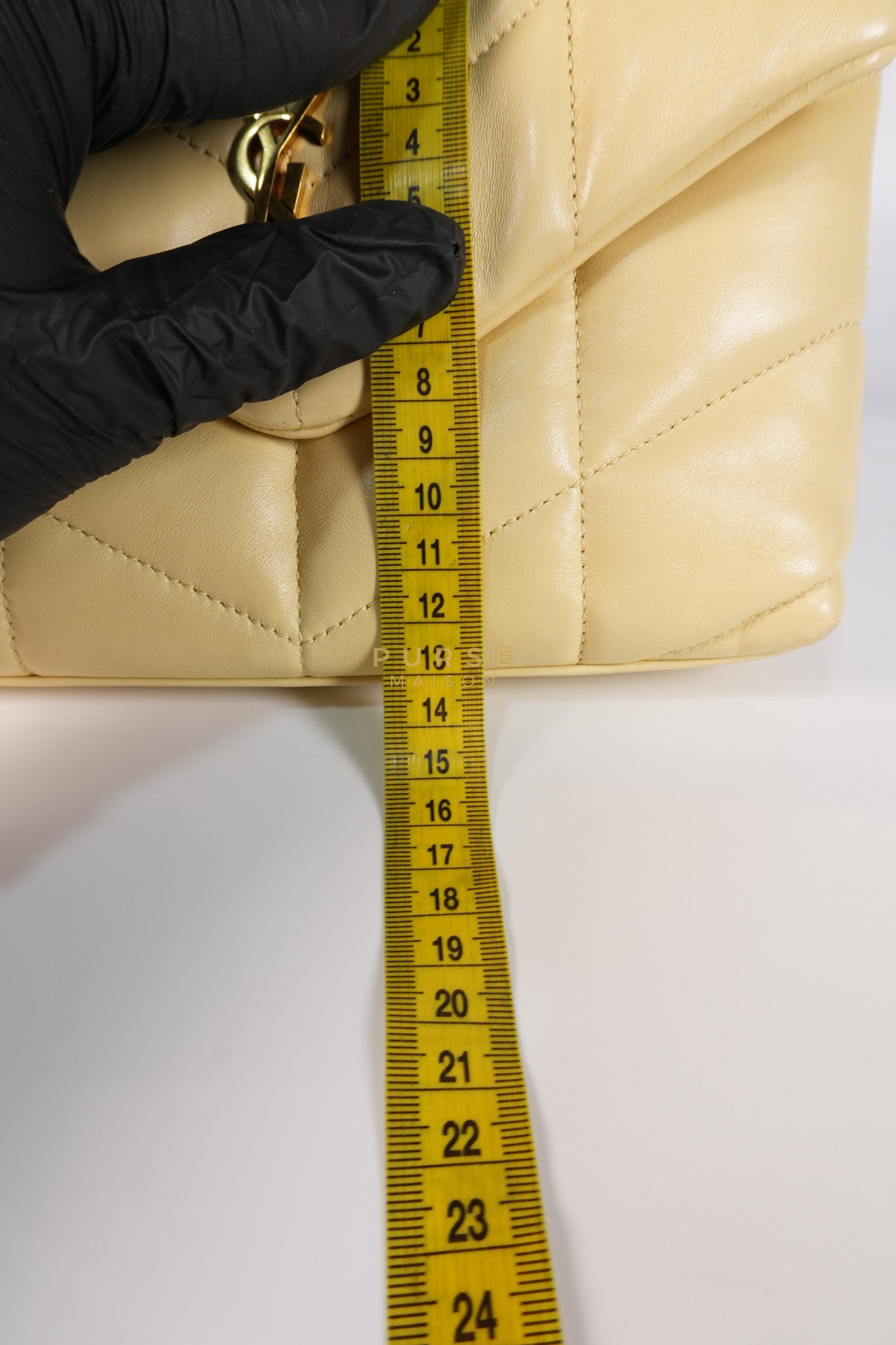 Puffer Mini Bag in Light Yellow Lambskin Leather and Gold Hardware | Purse Maison Luxury Bags Shop