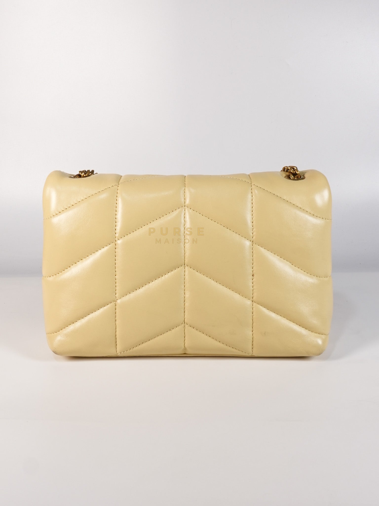 Puffer Mini Bag in Light Yellow Lambskin Leather and Gold Hardware | Purse Maison Luxury Bags Shop