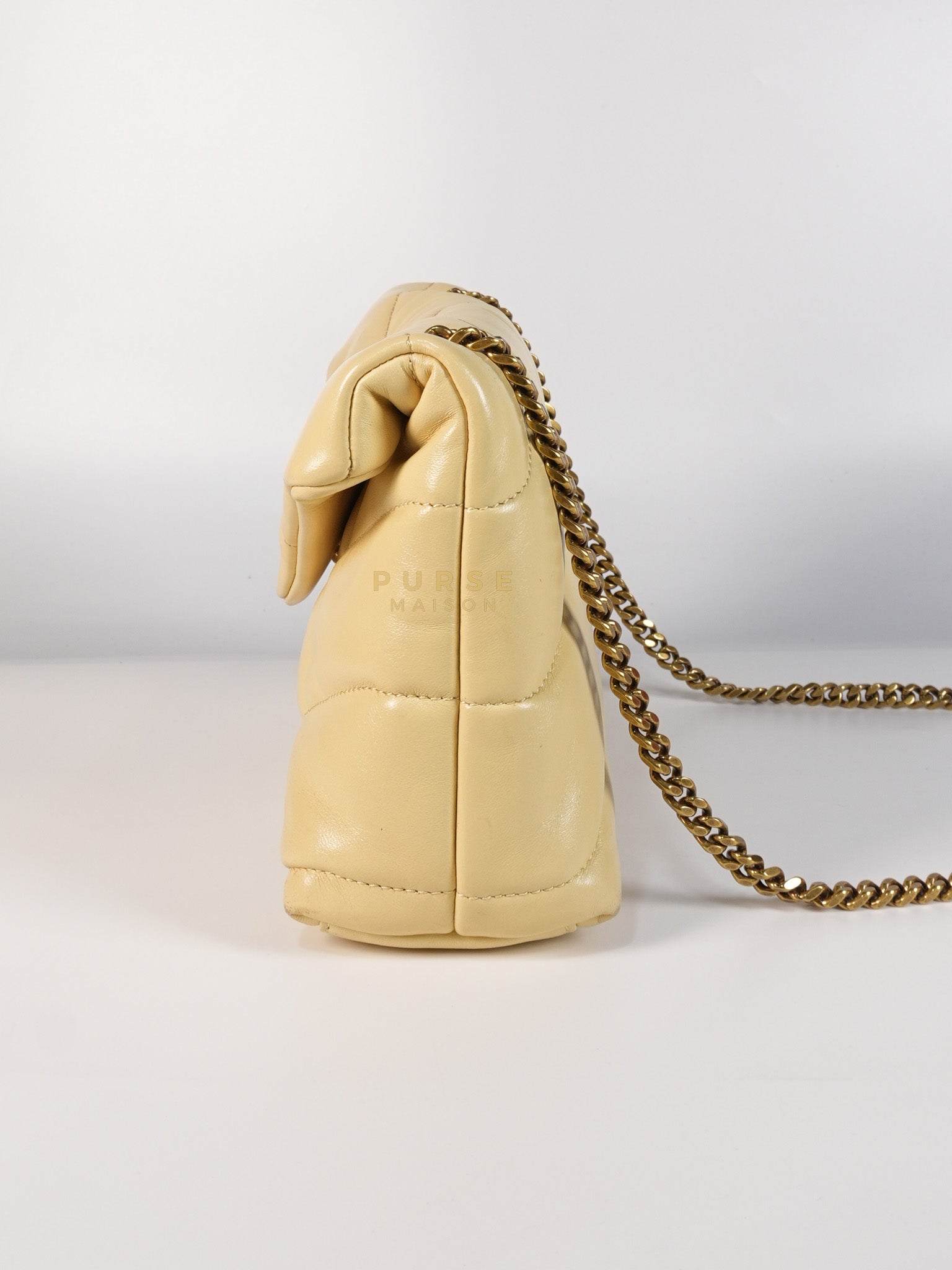 Puffer Mini Bag in Light Yellow Lambskin Leather and Gold Hardware | Purse Maison Luxury Bags Shop