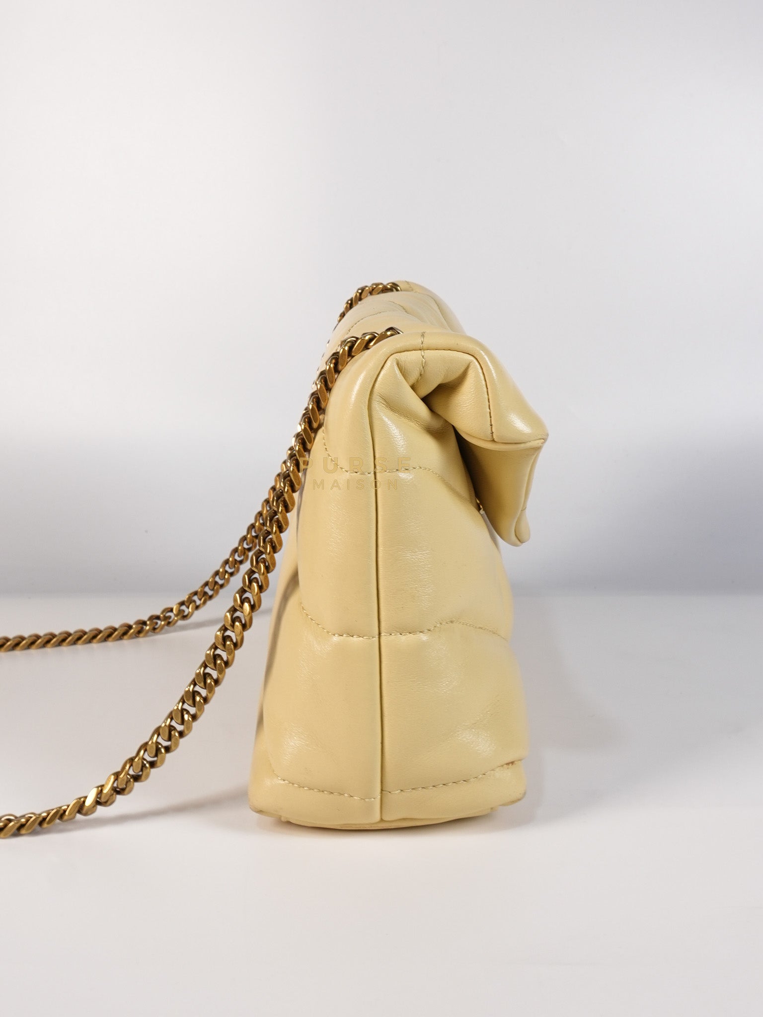 Puffer Mini Bag in Light Yellow Lambskin Leather and Gold Hardware | Purse Maison Luxury Bags Shop
