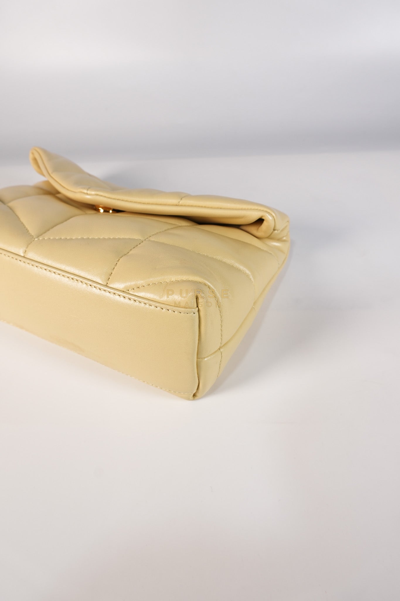 Puffer Mini Bag in Light Yellow Lambskin Leather and Gold Hardware | Purse Maison Luxury Bags Shop