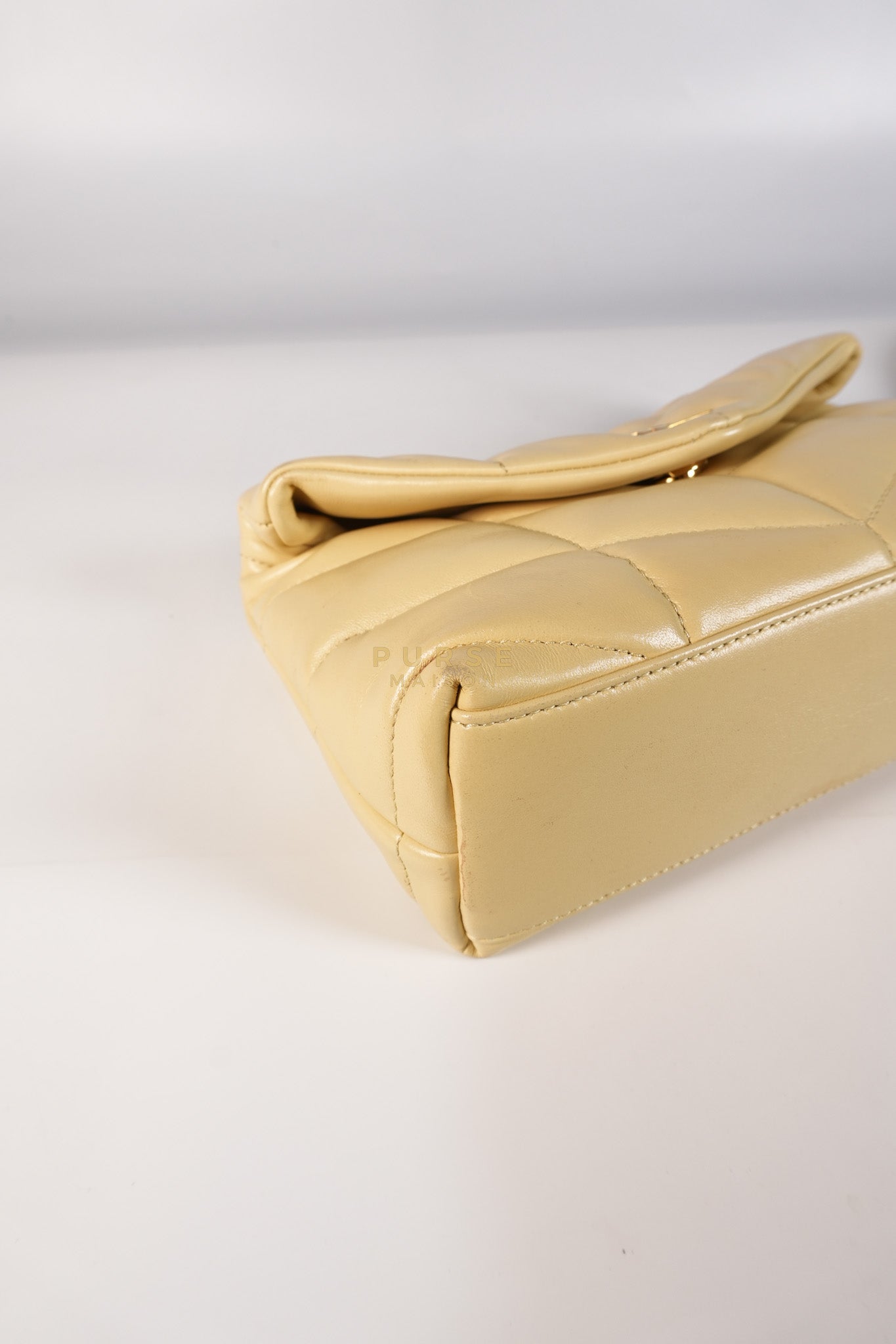 Puffer Mini Bag in Light Yellow Lambskin Leather and Gold Hardware | Purse Maison Luxury Bags Shop