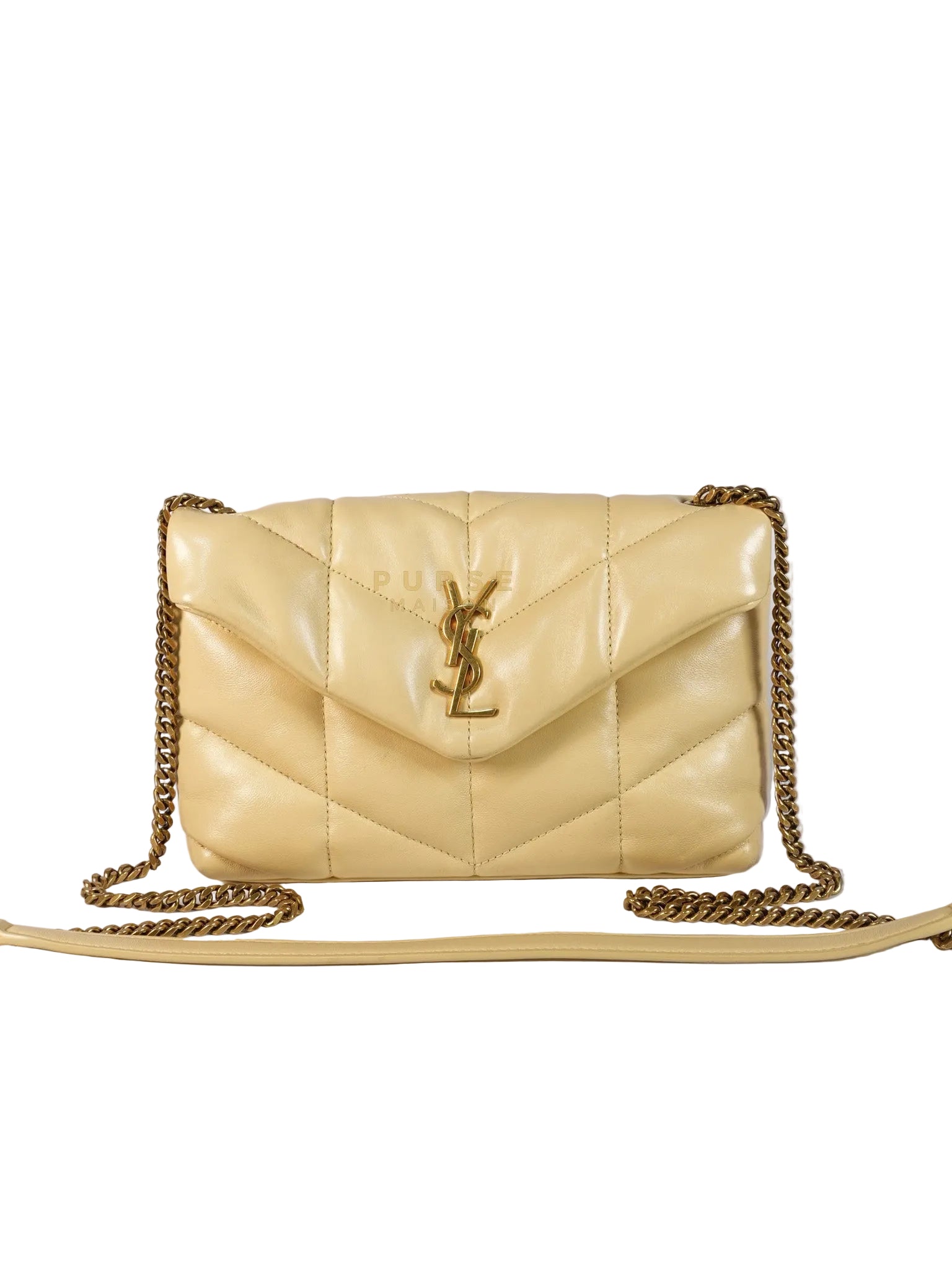 Puffer Mini Bag in Light Yellow Lambskin Leather and Gold Hardware | Purse Maison Luxury Bags Shop