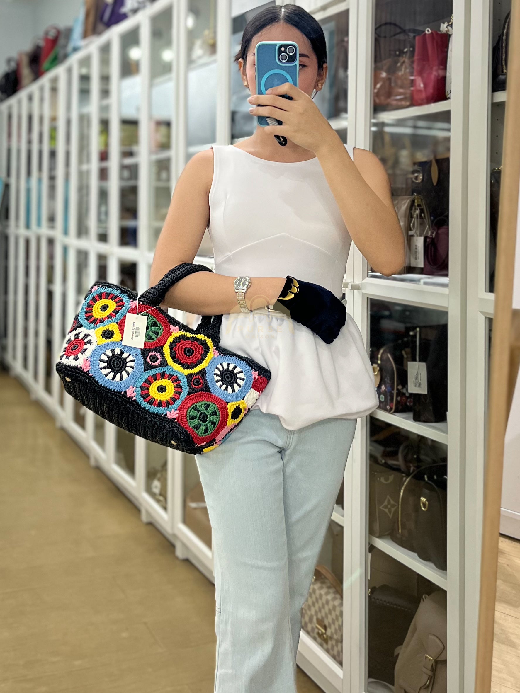 Raffia Circle Multicolour Tote Bag | Purse Maison Luxury Bags Shop