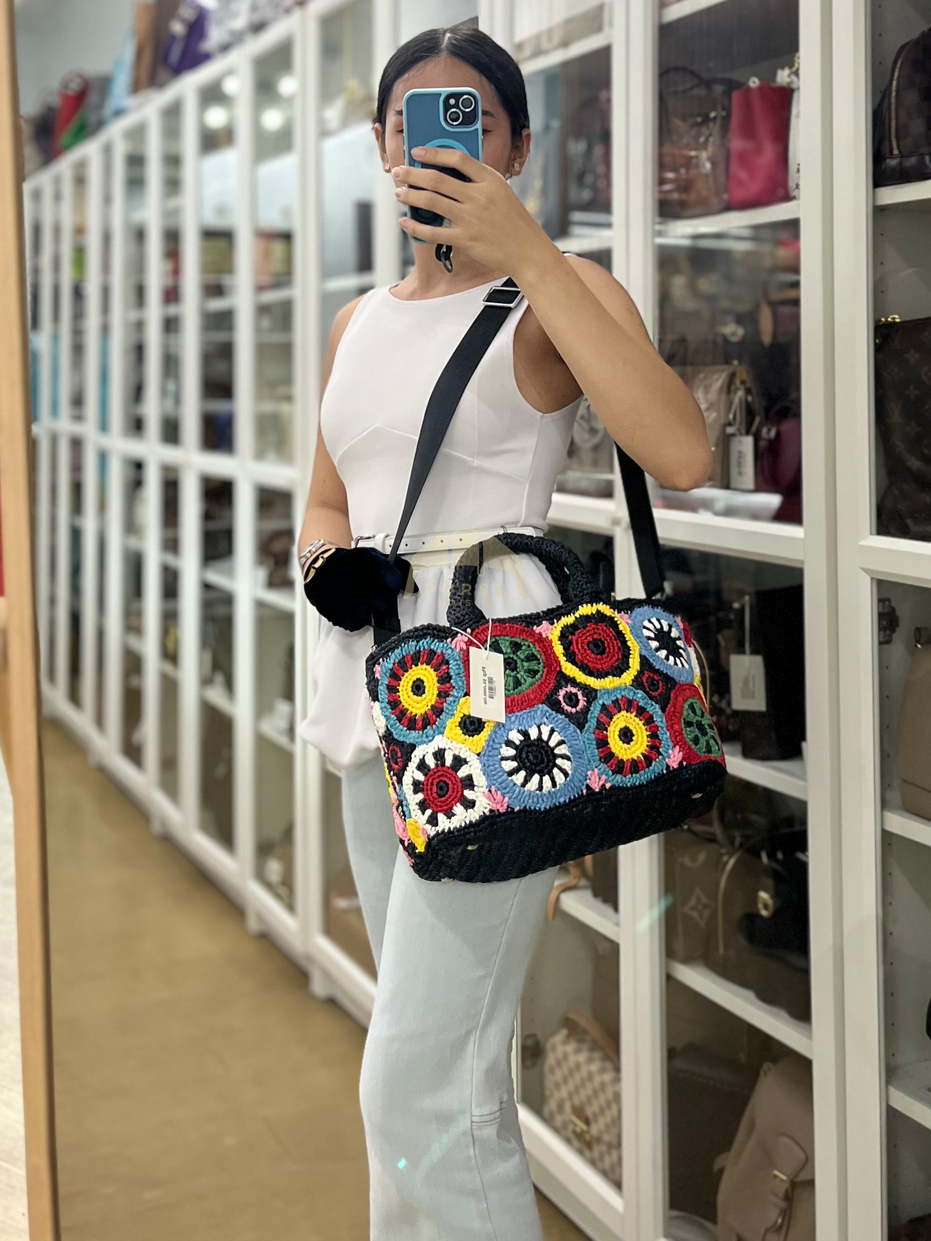 Raffia Circle Multicolour Tote Bag | Purse Maison Luxury Bags Shop