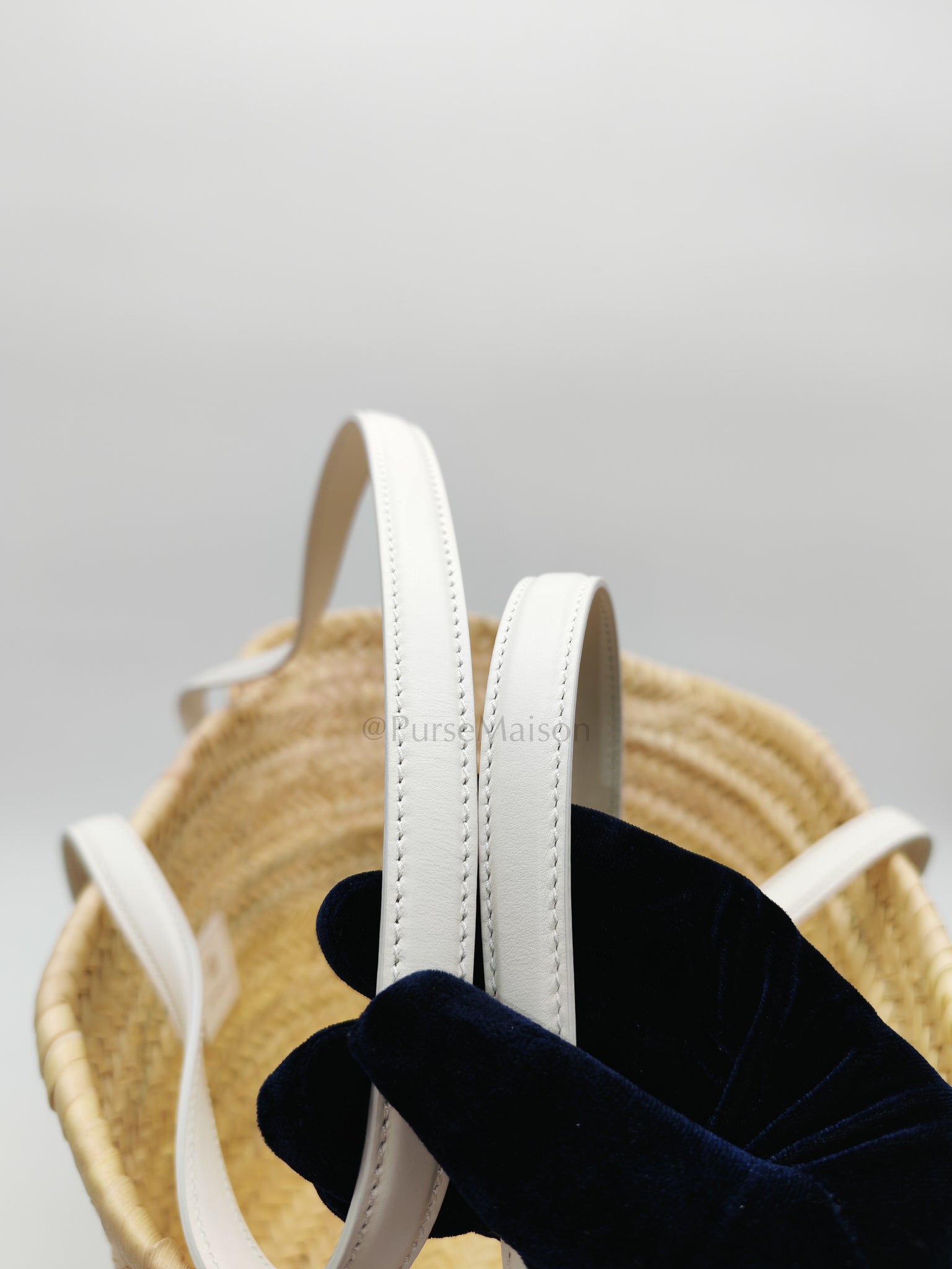 Raffia Voyou in White Leather Strap Basket Bag | Purse Maison Luxury Bags Shop