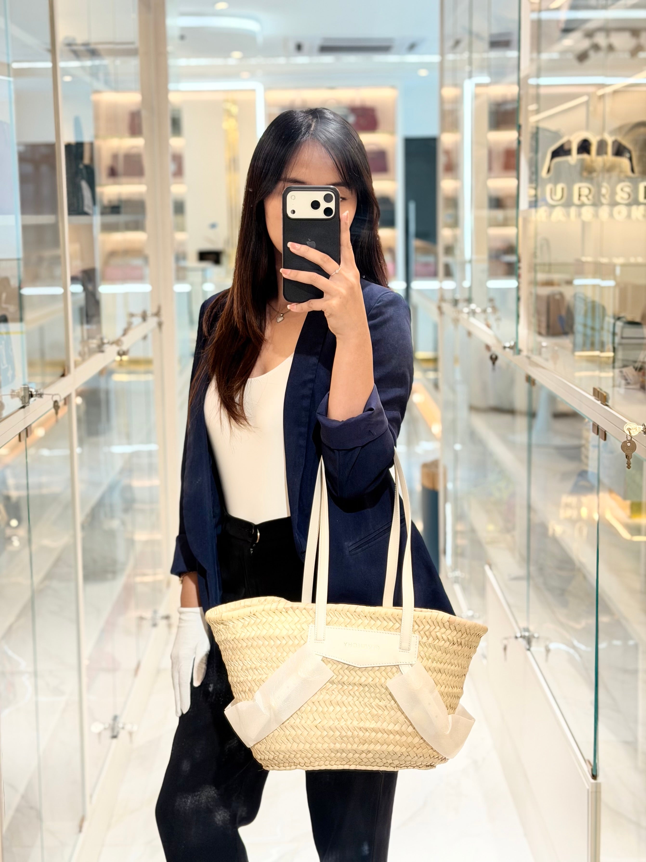 Raffia Voyou in White Leather Strap Basket Bag | Purse Maison Luxury Bags Shop