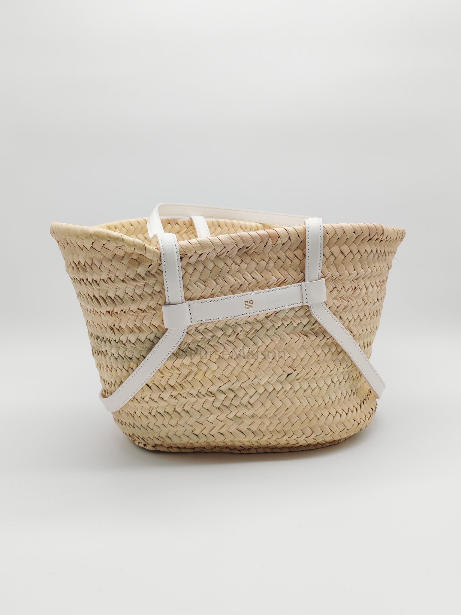 Raffia Voyou in White Leather Strap Basket Bag | Purse Maison Luxury Bags Shop