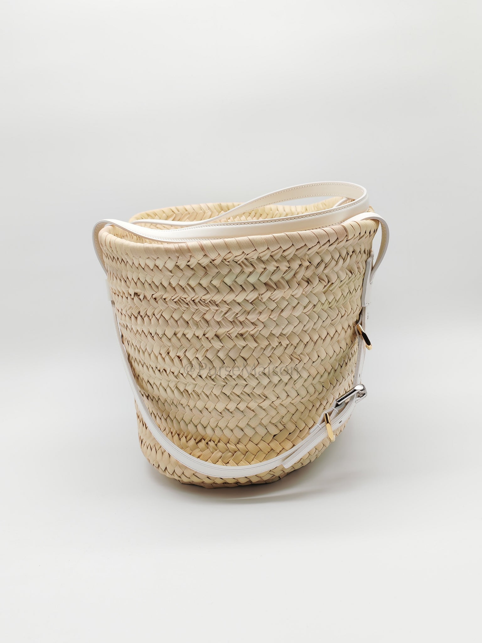 Raffia Voyou in White Leather Strap Basket Bag | Purse Maison Luxury Bags Shop