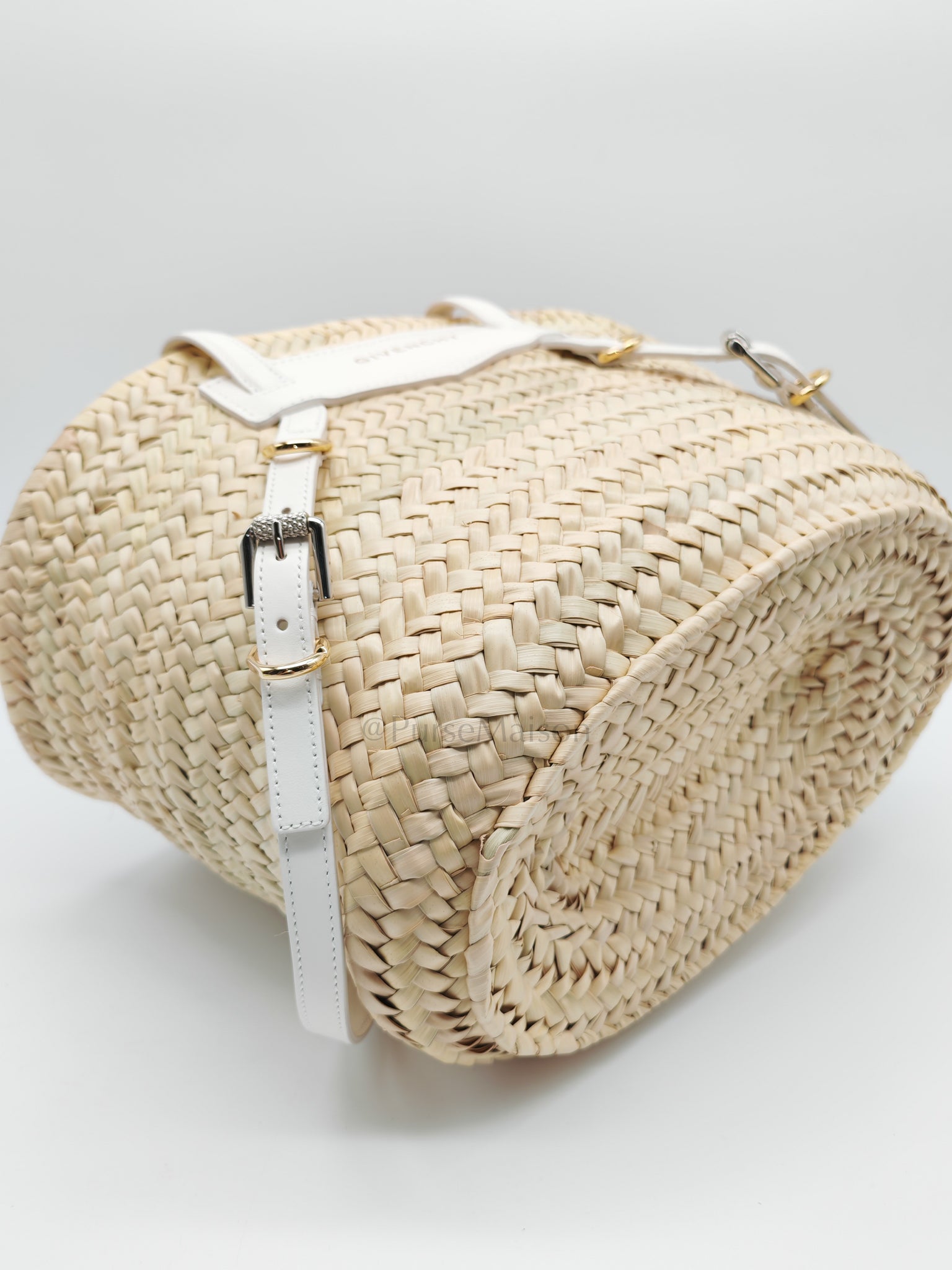 Raffia Voyou in White Leather Strap Basket Bag | Purse Maison Luxury Bags Shop