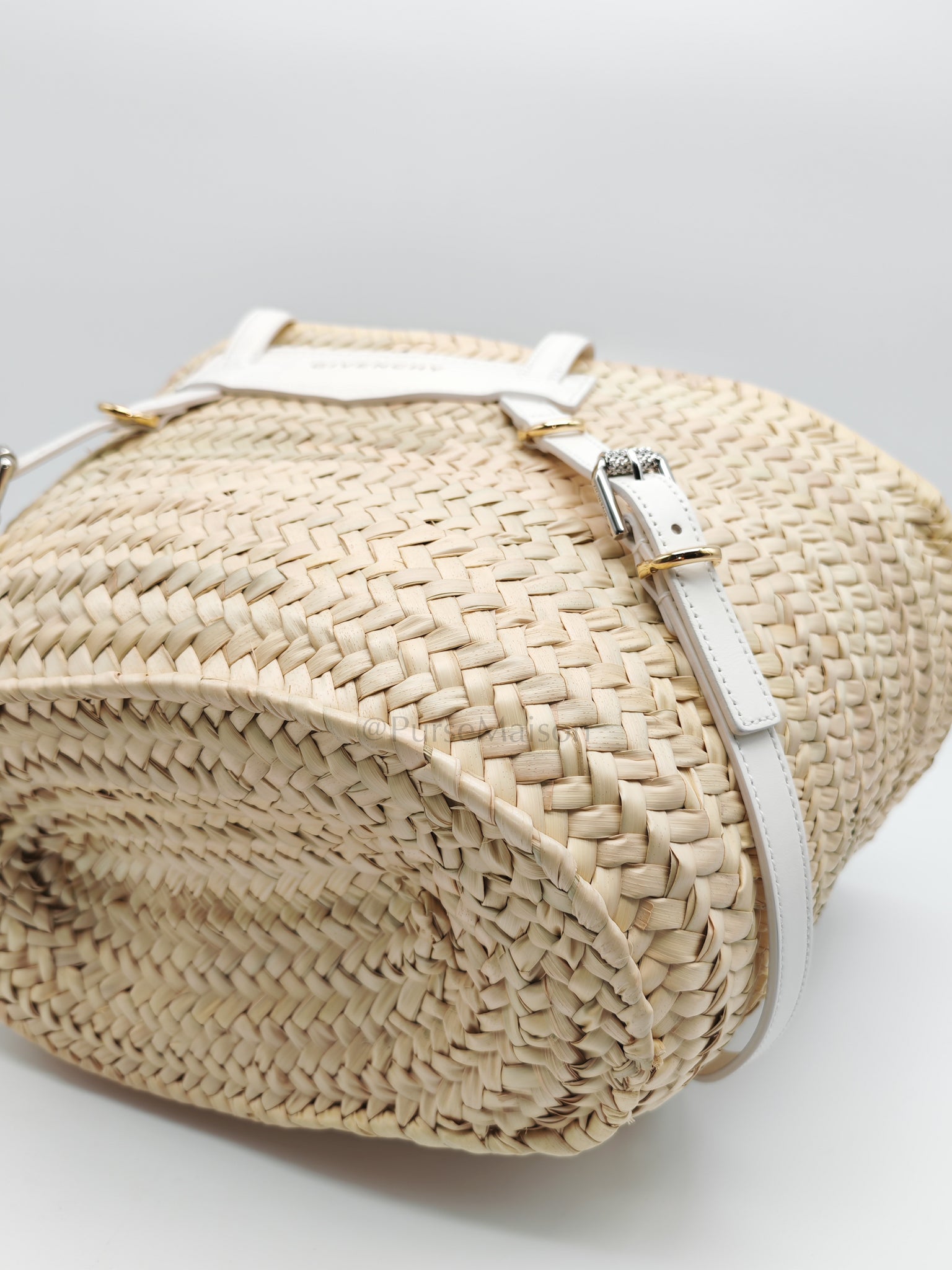 Raffia Voyou in White Leather Strap Basket Bag | Purse Maison Luxury Bags Shop