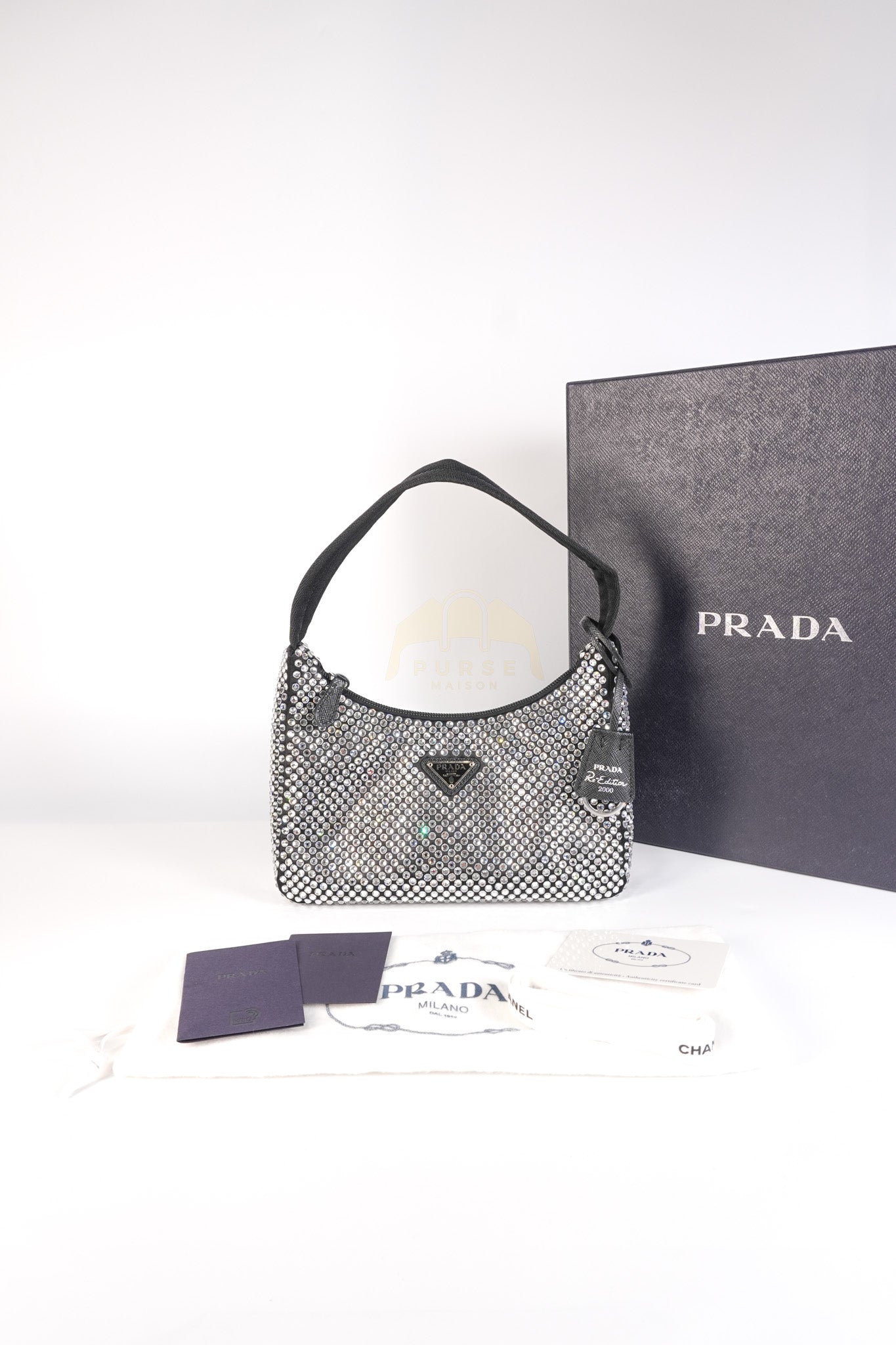 Re-Edition 2000 Black Nylon with Crystals Shoulder Bag | Purse Maison Luxury Bags Shop