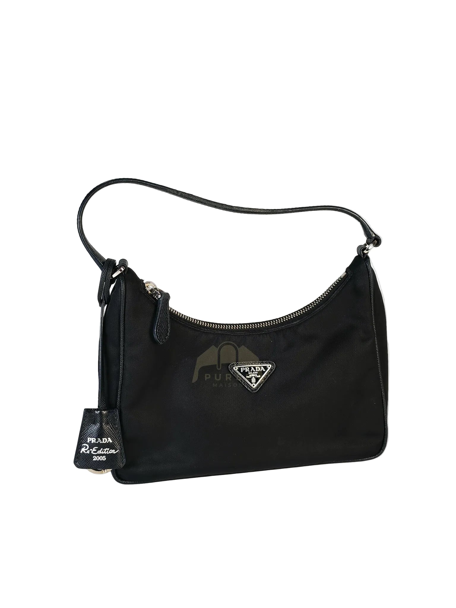 Re-Edition 2005 Shoulder Bag in Black Tessuto Nylon & Silver Hardware | Purse Maison Luxury Bags Shop